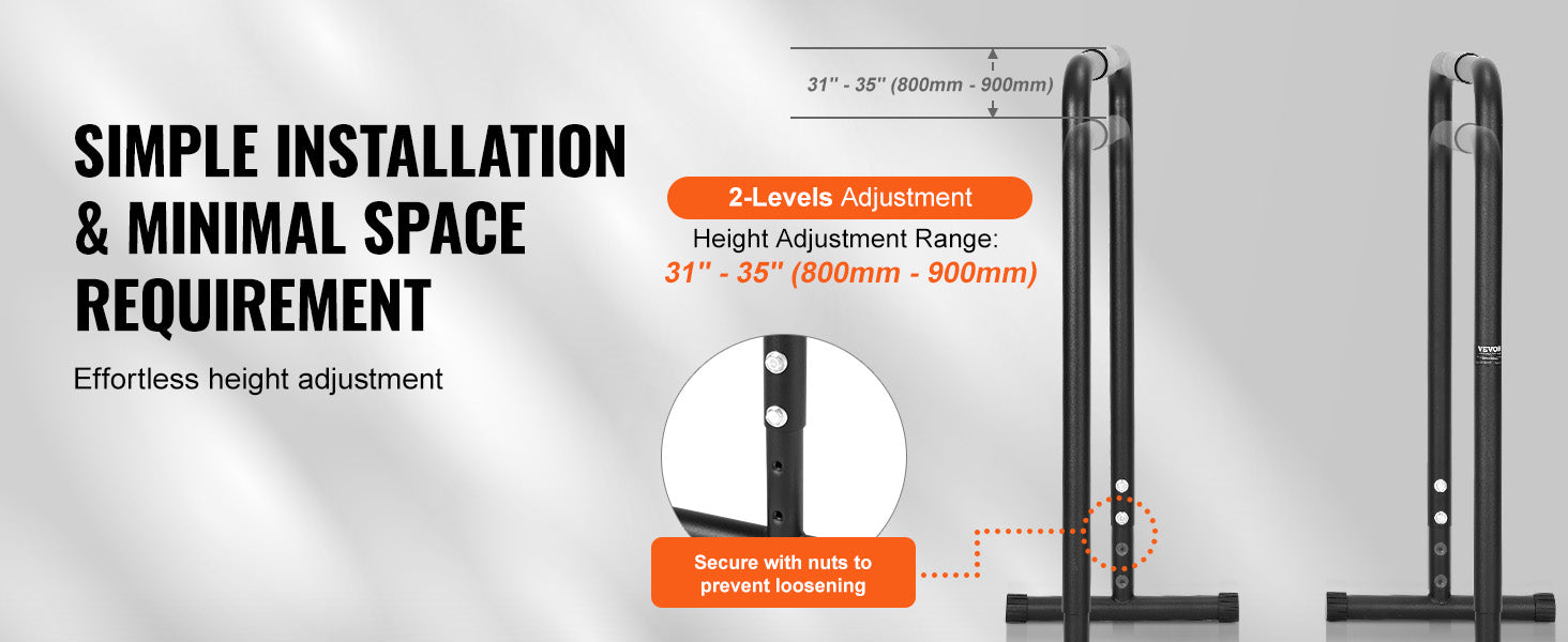 VEVOR Heavy Duty Adjustable Height Dip Bar Station - 440/500lbs Capacity for Strength Training, Calisthenics & Home Gym Workouts - Perfect for Pull-ups, Dips & Bodyweight Exercises