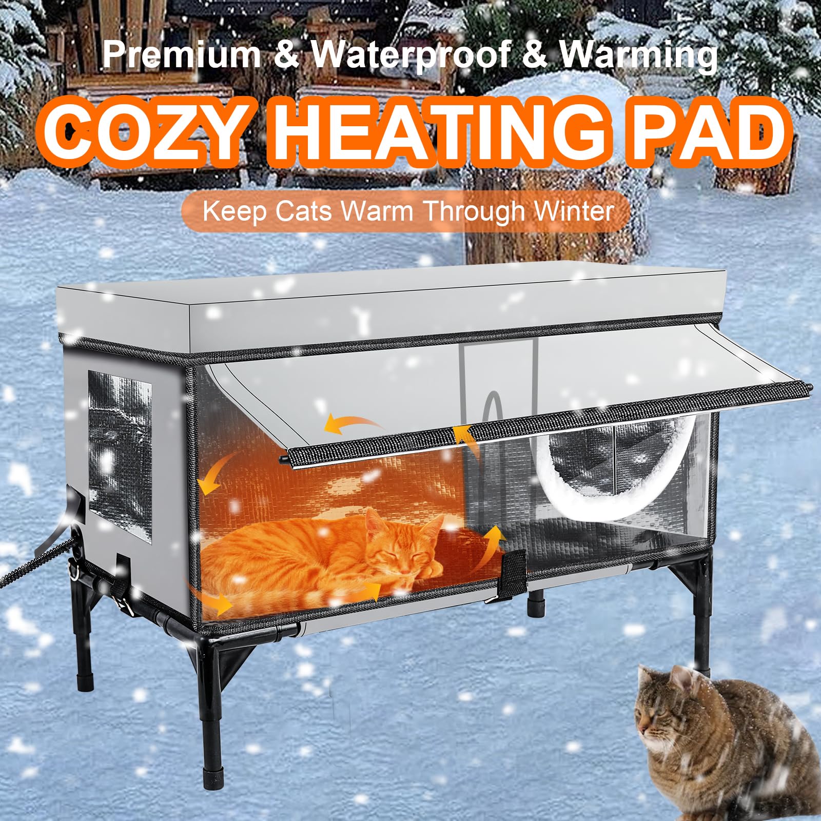 **Weatherproof Heated Cat House for Outdoor Cats - Insulated Winter Shelter with Heating Pad, Waterproof & Warm for Stray & Feral Cats - Grey (Perfect for Backyards, Garages & Cold Weather Protection)**