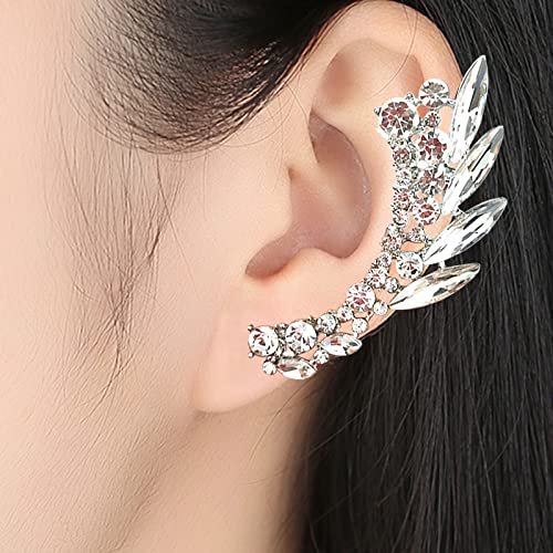Silver Angel Wings Ear Cuff Earrings - Crystal Crawler Climber Ear Cuffs for Women | Christmas Gifts, Birthday Presents | Perfect for Parties, Weddings & Special Occasions