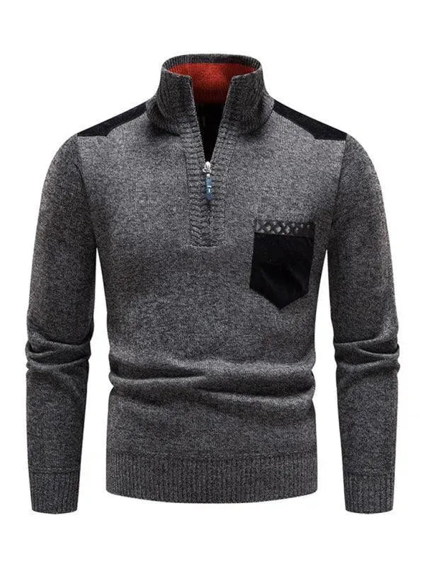 Men's Stand-Up Collar Patchwork Zipper Turtleneck Sweater - Winter Fashion for Casual & Business Wear