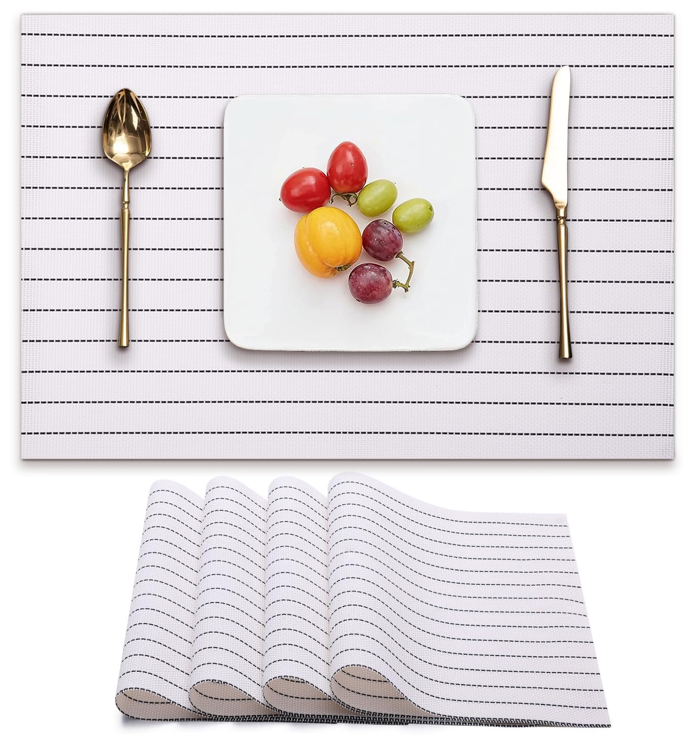 Premium Polyester Silk Dining Table Mats Set of 4 - 45x30cm Heat-Resistant & Easy Clean Table Decor - Elegant White Placemats for Formal Dinners, Holiday Gatherings & Everyday Use