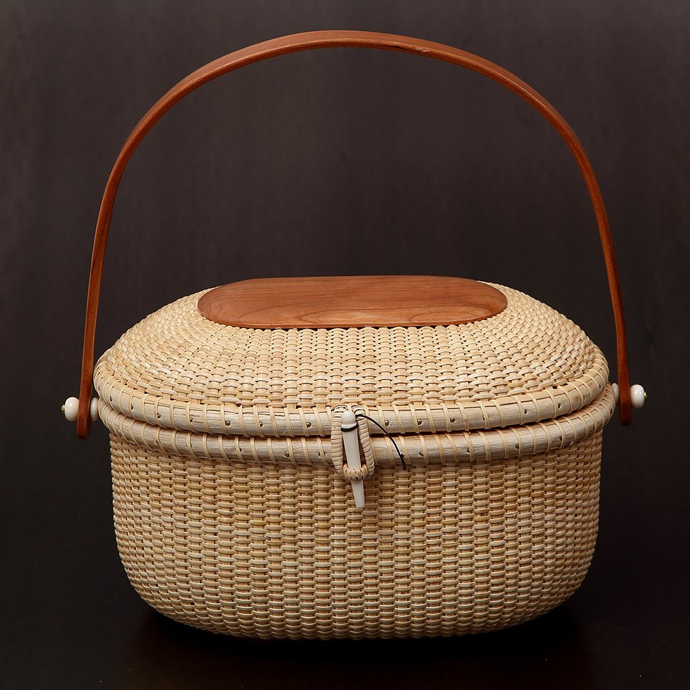 Elegant Nantucket Clutch & Evening Bag - Handwoven Cane-on-Cane Weave Oval Basket Tote with Brocade Lining | Perfect for Beach Vacations, Weddings, and Summer Outings