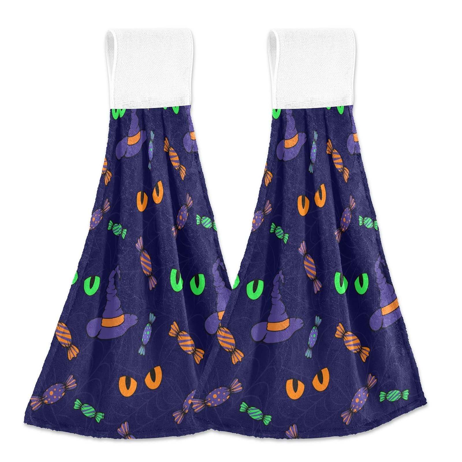 Halloween Cat Print Kitchen Hand Towels - 2 Pack Fast Drying, Absorbent & Soft Hanging Towels for Kitchen, Bathroom & Party Decor - Perfect for Halloween, Thanksgiving & Christmas Home Decor