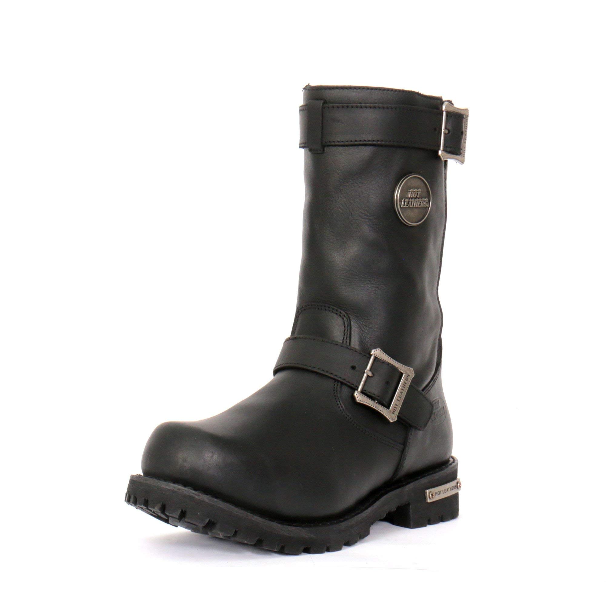 Hot Leathers BTM1005 Men's Black 10-inch Engineer Boots - Round Toe, Lug Sole, Size 9 | Durable Leather Work Boots for Motorcycle Riding, Construction & Outdoor Activities