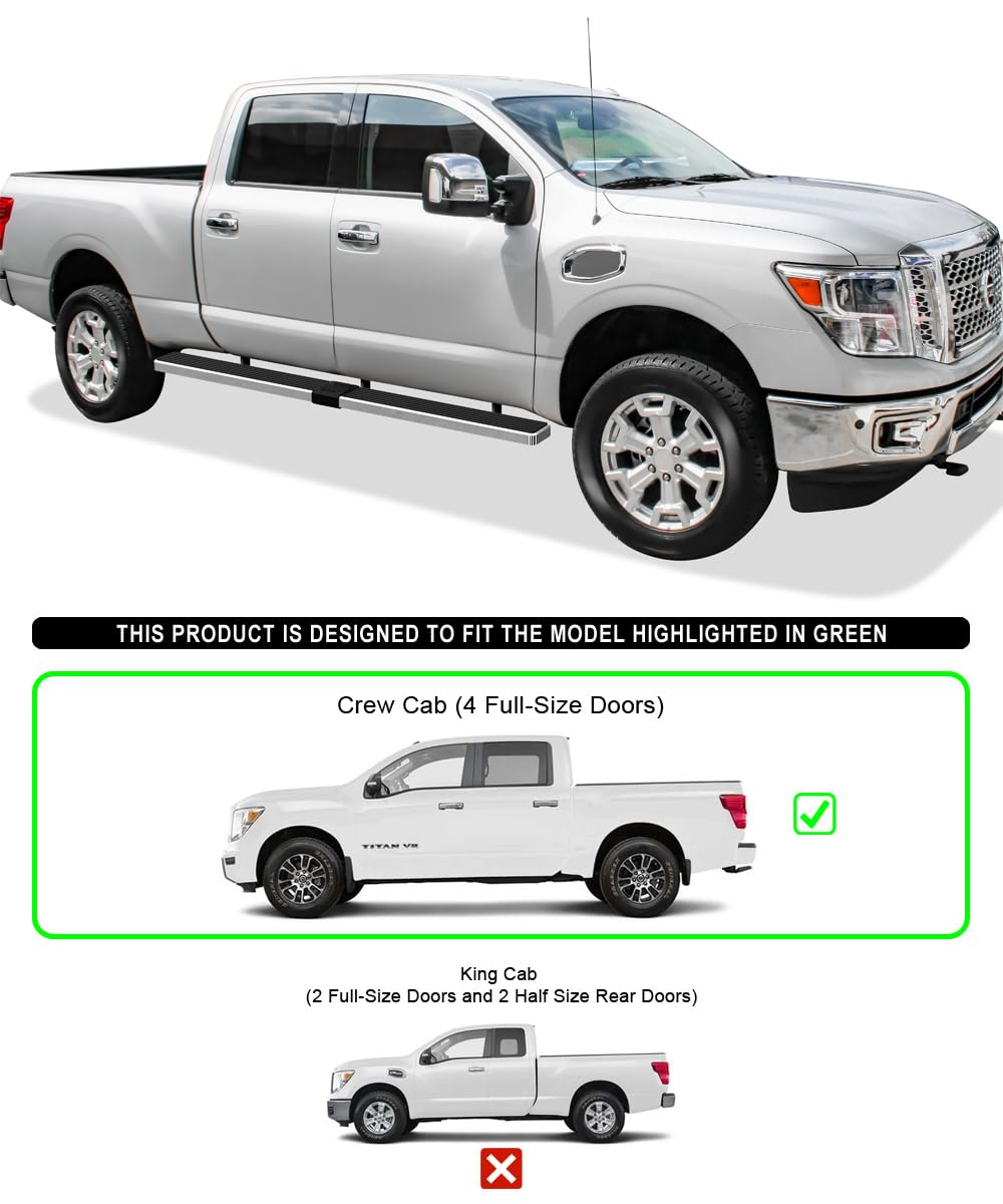 304 Stainless Steel Running Boards Nerf Bars Side Steps for Nissan Titan 2004-2025 Crew Cab 6.5ft Bed & Titan XD 2016-2025 - Silver 6in Wheel-to-Wheel Design (Excludes 2016 Models) | Durable Off-Road Protection & Easy Step Access for Trucks & SUVs