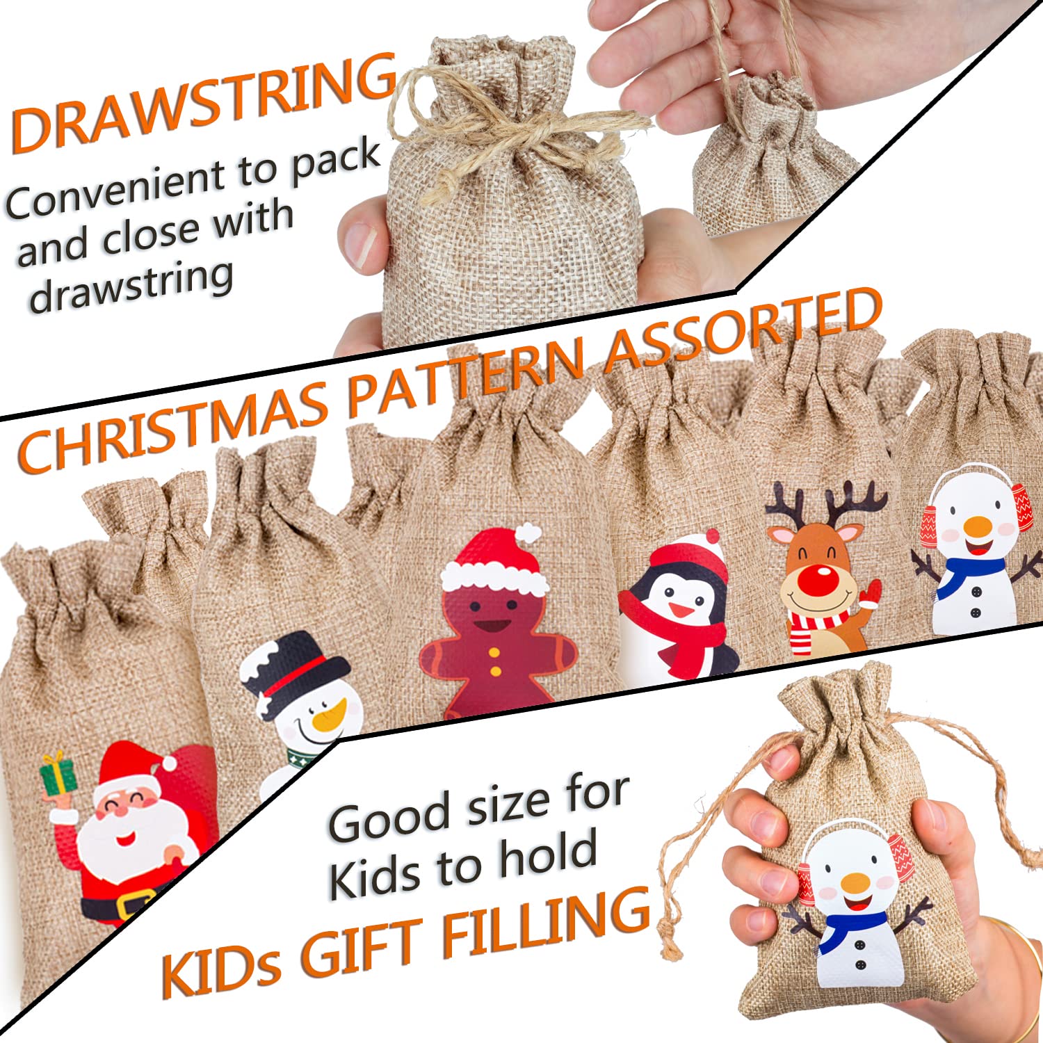 36Pcs Christmas Jute Burlap Drawstring Gift Bags - 10x15cm Small Kraft Favor Pouches for Holiday Party Favors, Wedding Decorations & DIY Crafts - Perfect for Xmas Gifts, Candy Bags and Party Supplies