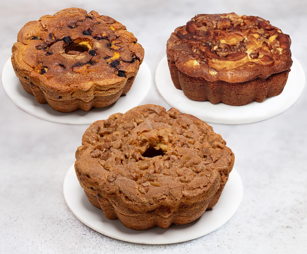 3 Pack Gourmet Coffee Cake Variety - Cinnamon Walnut, Apple Walnut & Blueberry with Streusel Topping | Moist Homemade-Style Dessert for Breakfast, Brunch or Afternoon Tea | Buy 2 Get 1 Free (3 Cakes Total)