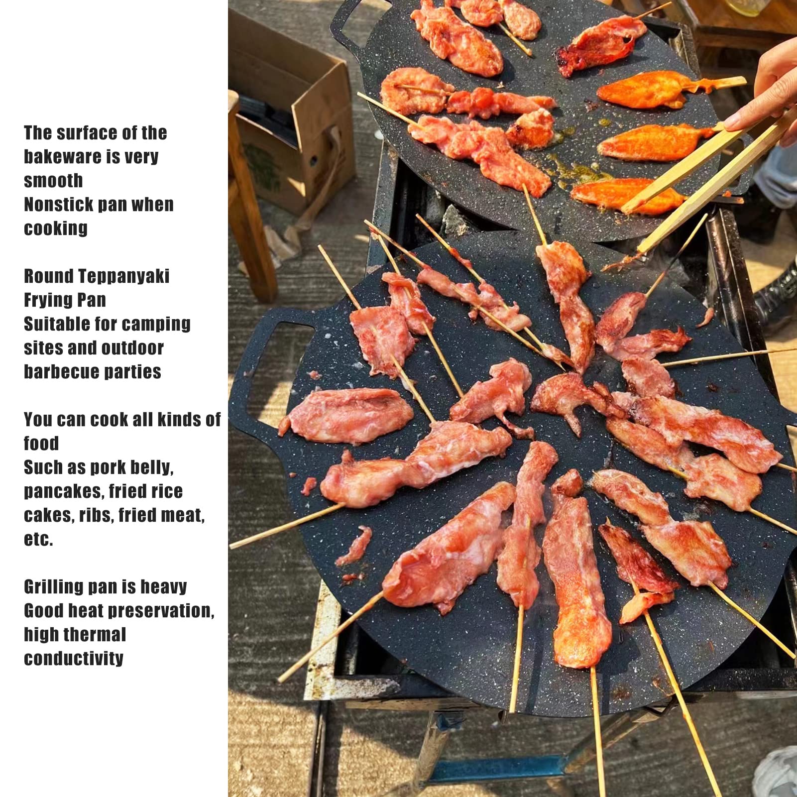 Nonstick Cast Iron Pizza Pan with Handles - 16 Inch Korean BBQ Grill Pan for Pork Belly, Pancakes, Fried Rice Cakes & Ribs | Perfect for Grilling, Frying & Baking at Home or Outdoor Cooking