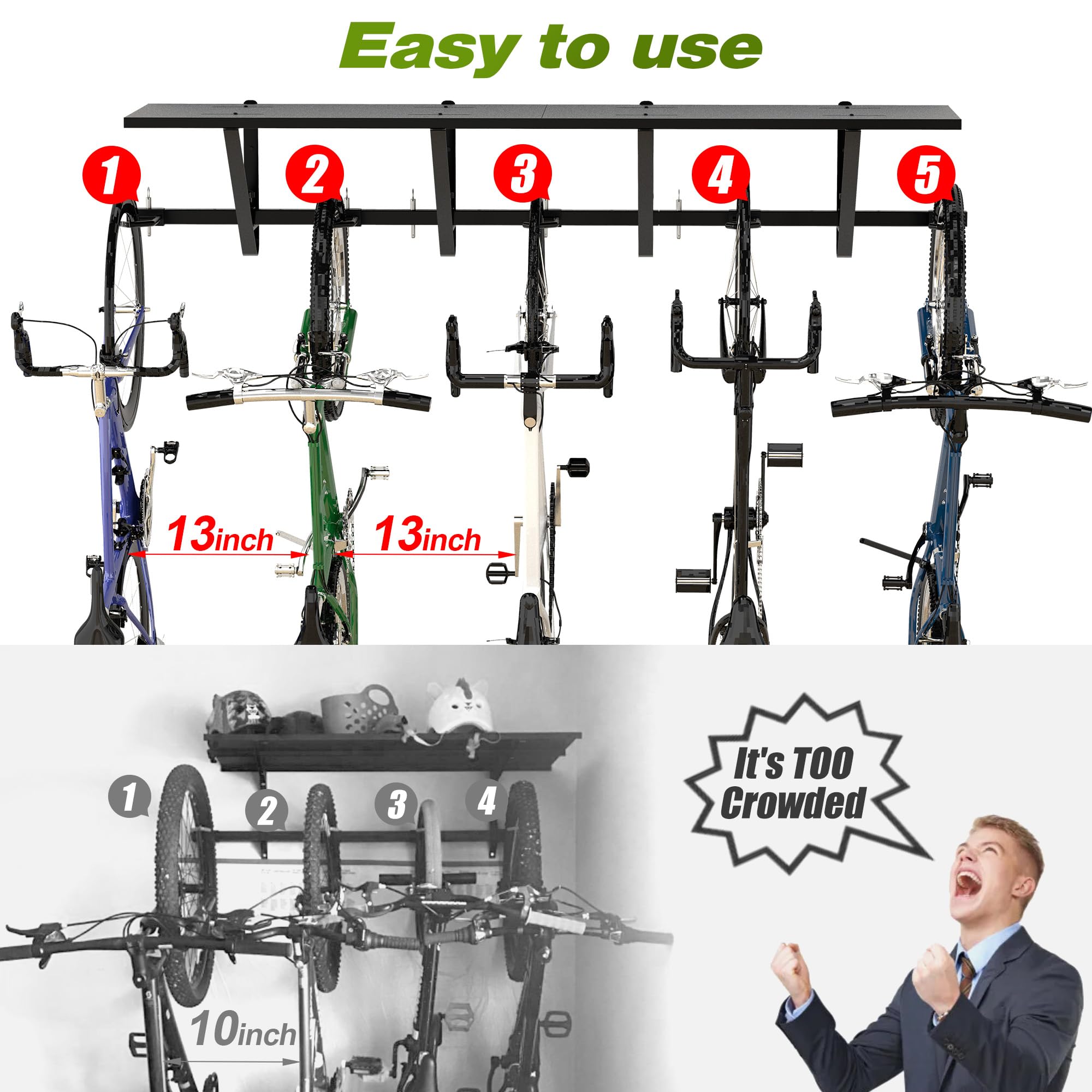 Bike Storage Rack with Shelf - Wall Mount Bike Hanger for Garage Organization | Space-Saving Bicycle Stand & Hook System | Perfect for Garage, Basement & Apartment Storage
