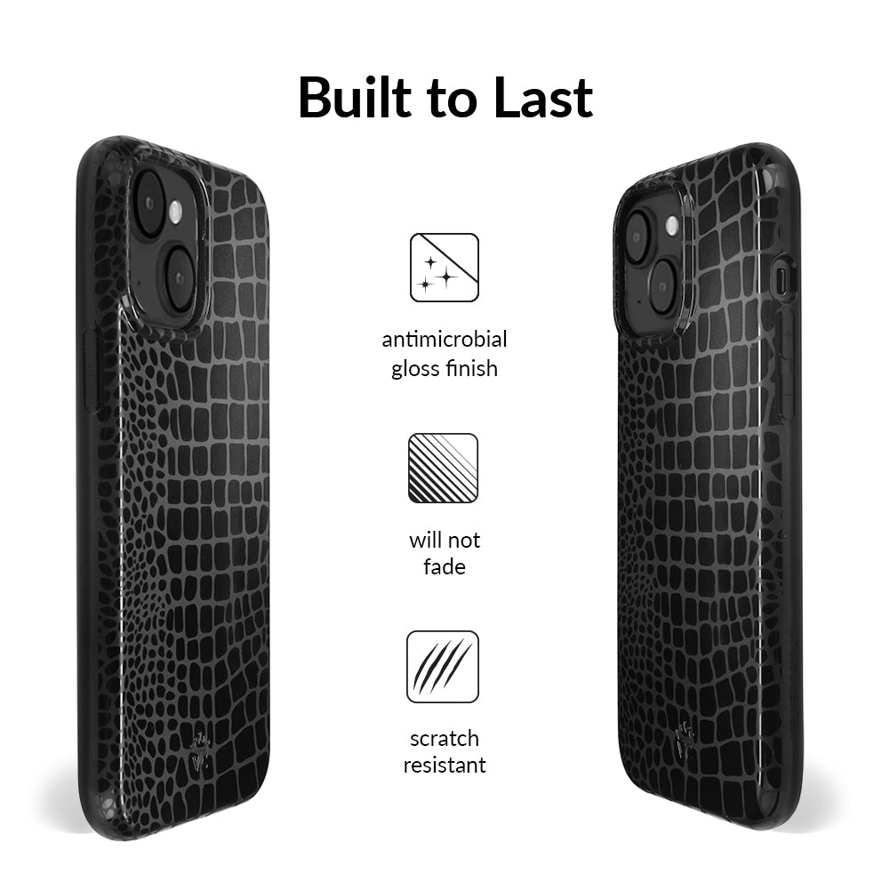 Durable Black Crocodile Pattern iPhone Case - Shockproof & Slim Design for iPhone 13/14/15 Pro Max - Perfect for Daily Use, Travel & Outdoor Activities