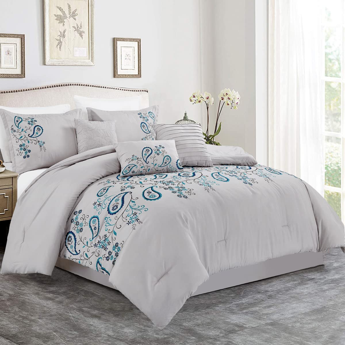 Premium MERRY HOME California King Size Bed in a Bag Comforter Set - 7 Piece All-Season Soft Bedding (400GSM) for Luxurious Comfort | Perfect for Master Bedrooms, Guest Rooms & Vacation Homes