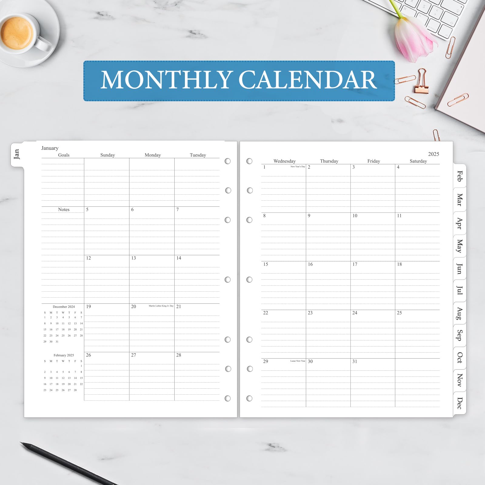 2025 Weekly & Monthly Planner Refill Inserts - 8.5