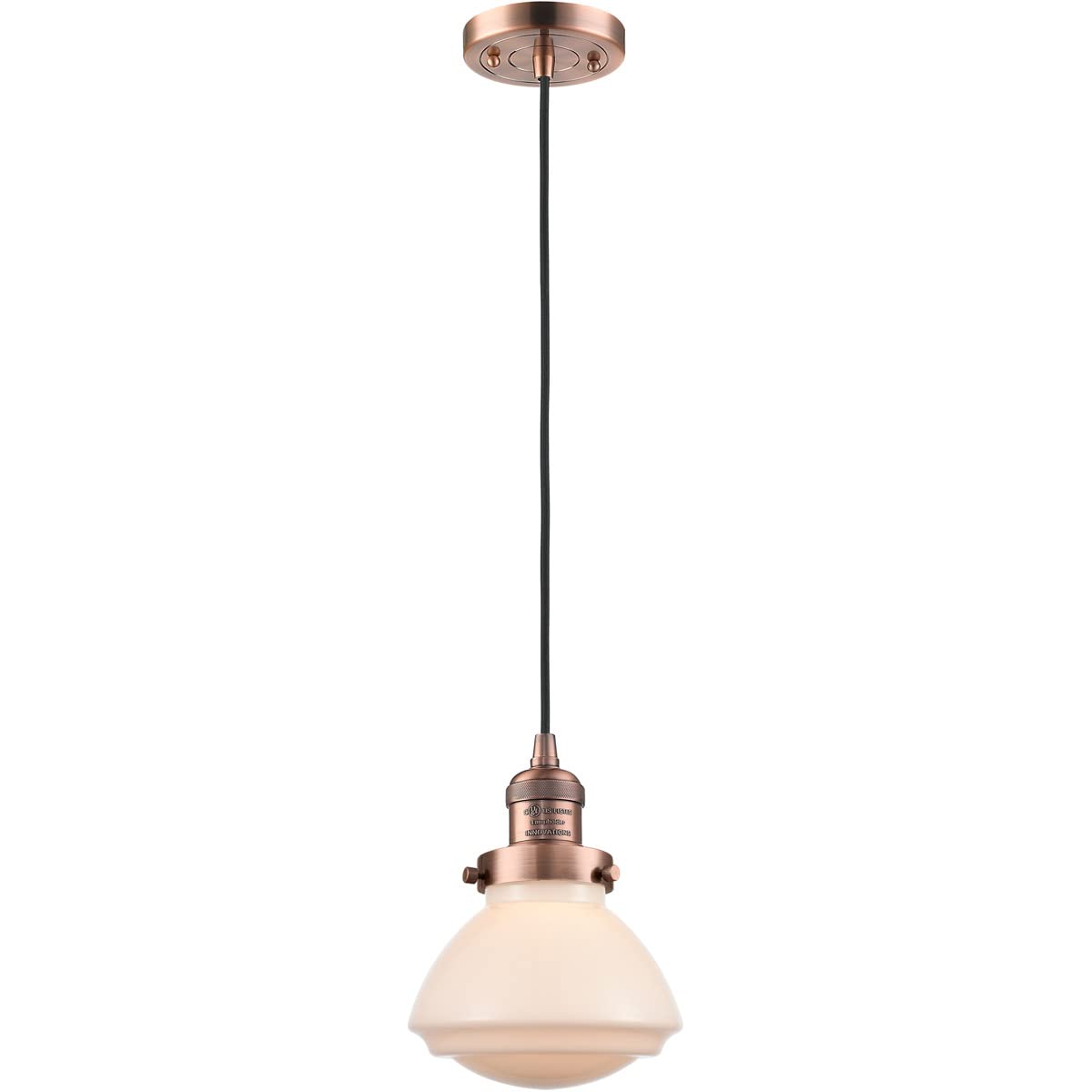 Franklin Restoration Collection Antique Copper Mini Pendant Light - 201C-AC-G321-LED Olean 1 Light Fixture for Kitchen Island, Dining Room, or Entryway Lighting