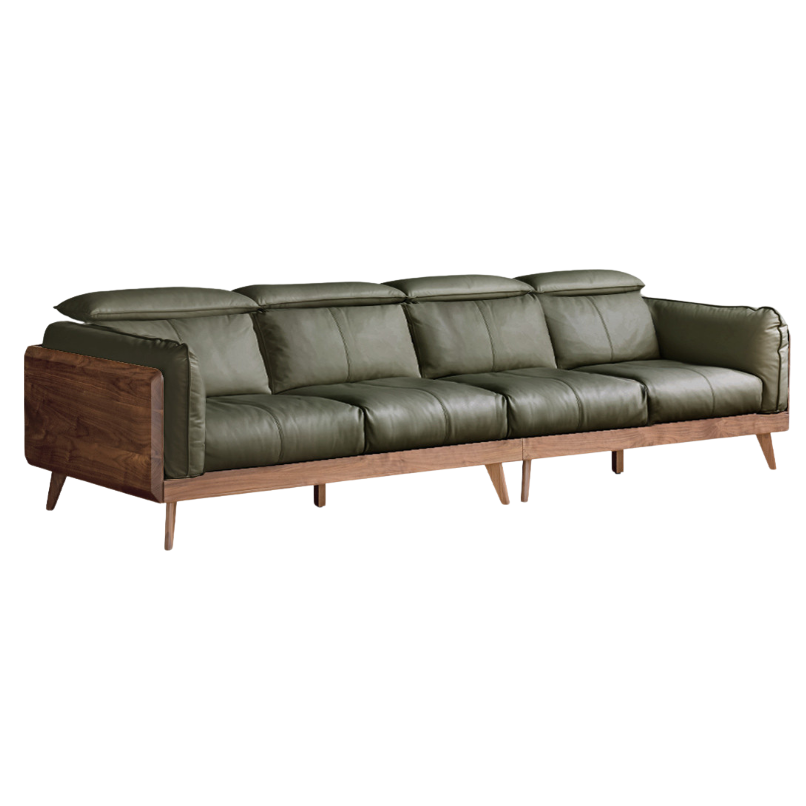 Premium Black Walnut & Ash Solid Wood Genuine Leather Down Sofa - Luxury Handcrafted Couch for Living Room, Lounge & Office Comfort