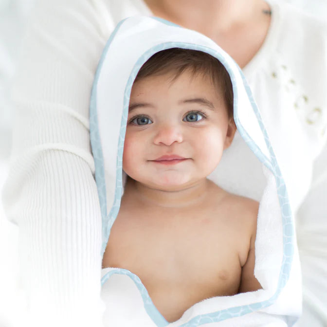 Terry Velour Hooded Baby Towel - Mini Mod Circles Trim, Pastel Blue (BGB 0057) | Soft Absorbent Bath Towel for Newborns & Toddlers | Perfect for Bath Time, Swimming & Beach