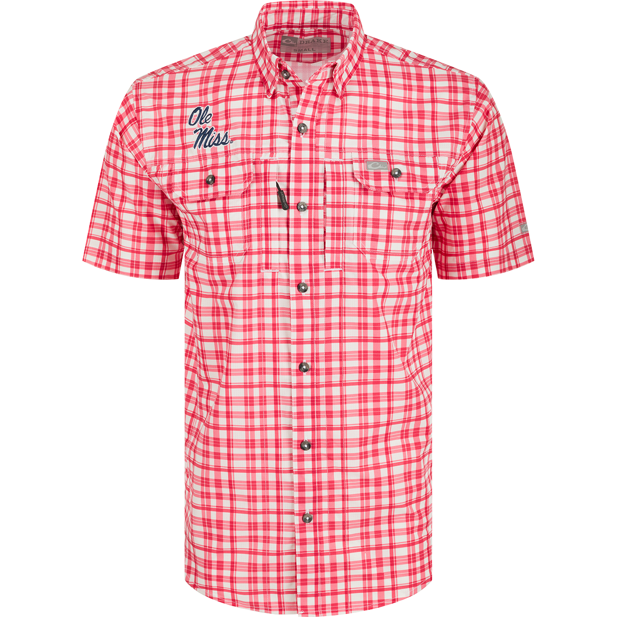 Ole Miss Hunter Creek Windowpane Plaid Short Sleeve Shirt for Men - Casual Button Down Shirt for Summer, Outdoor Activities & College Events