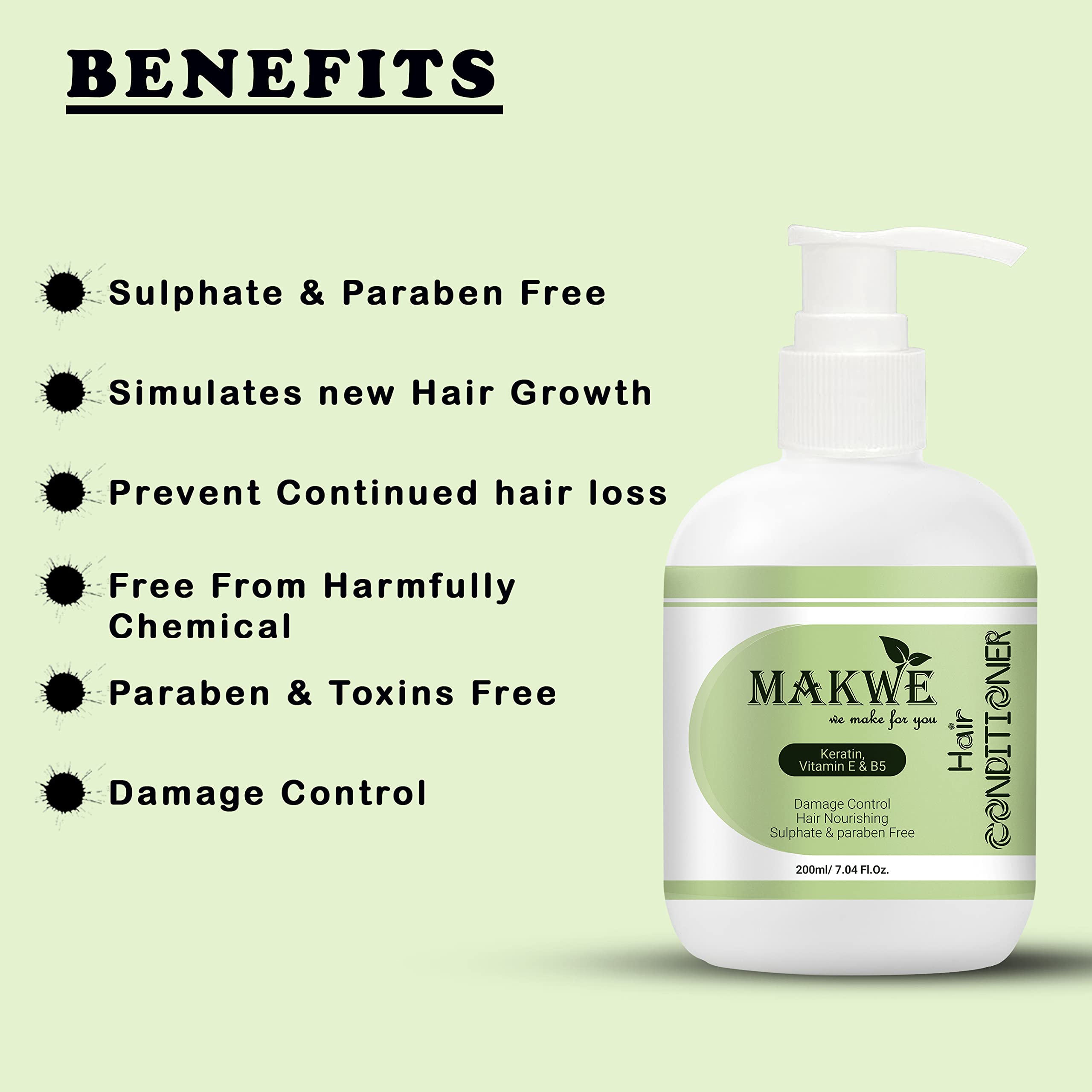 MAKWE Premium Keratin Hair Conditioner with Vitamin E & B5 - Sulfate & Paraben Free (200ml) - Deep Hydration for Dry, Damaged Hair - Salon Quality Treatment at Home