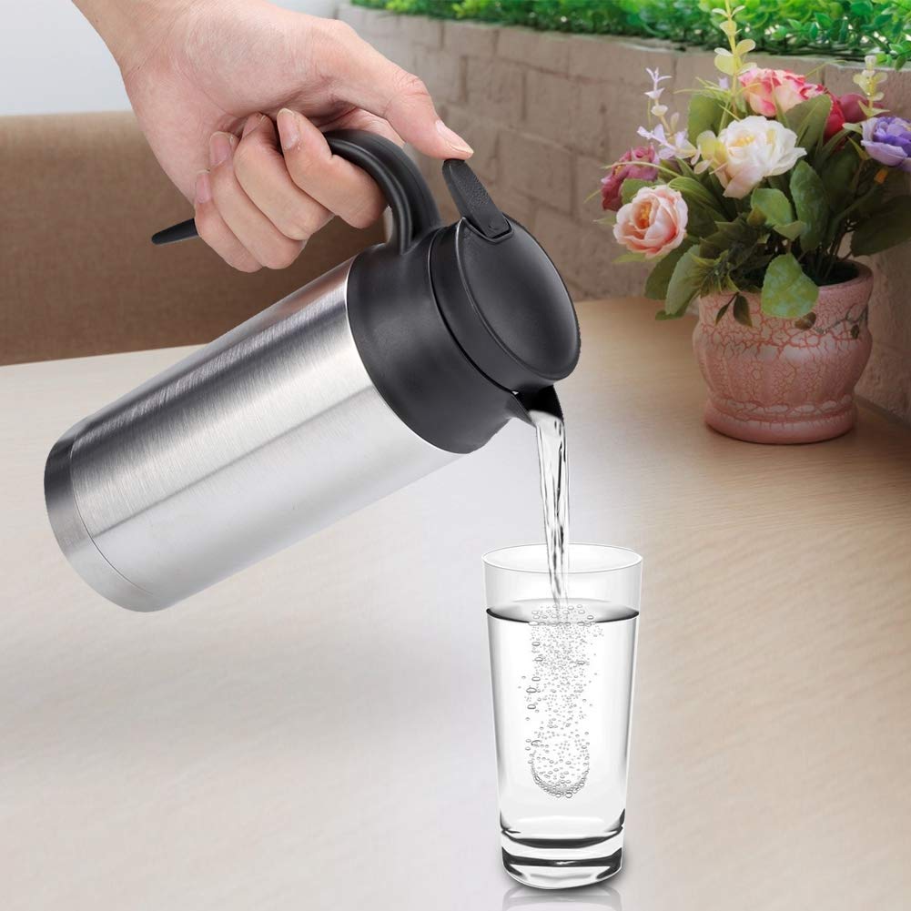 24V Electric Travel Kettle - 750ml Stainless Steel Car Heating Mug for Coffee & Tea | Perfect for Road Trips, Camping & Office Commutes