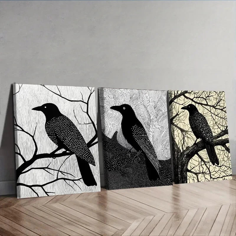 3-Piece The Psychic Crow Wall Art Set - Framed Canvas Prints 40x60cm - High Quality Australian Made Wall Decor - Ready to Hang - Perfect for Living Room, Bedroom & Office Decor