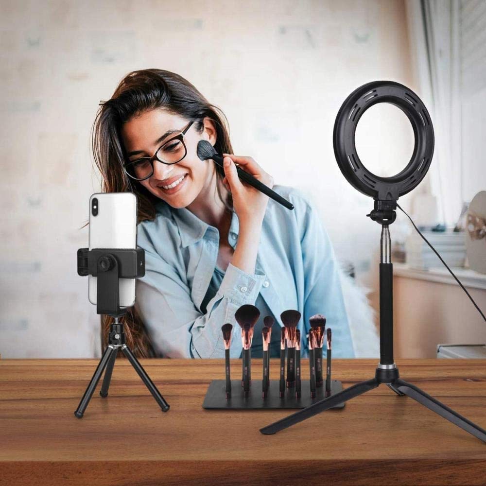 6 Inch LED Ring Light with Tripod Stand - Dimmable Selfie Light for Phone/Desktop, Portable Photography Lighting for Live Streaming, YouTube Videos, TikTok & Video Calls (White Light, 6