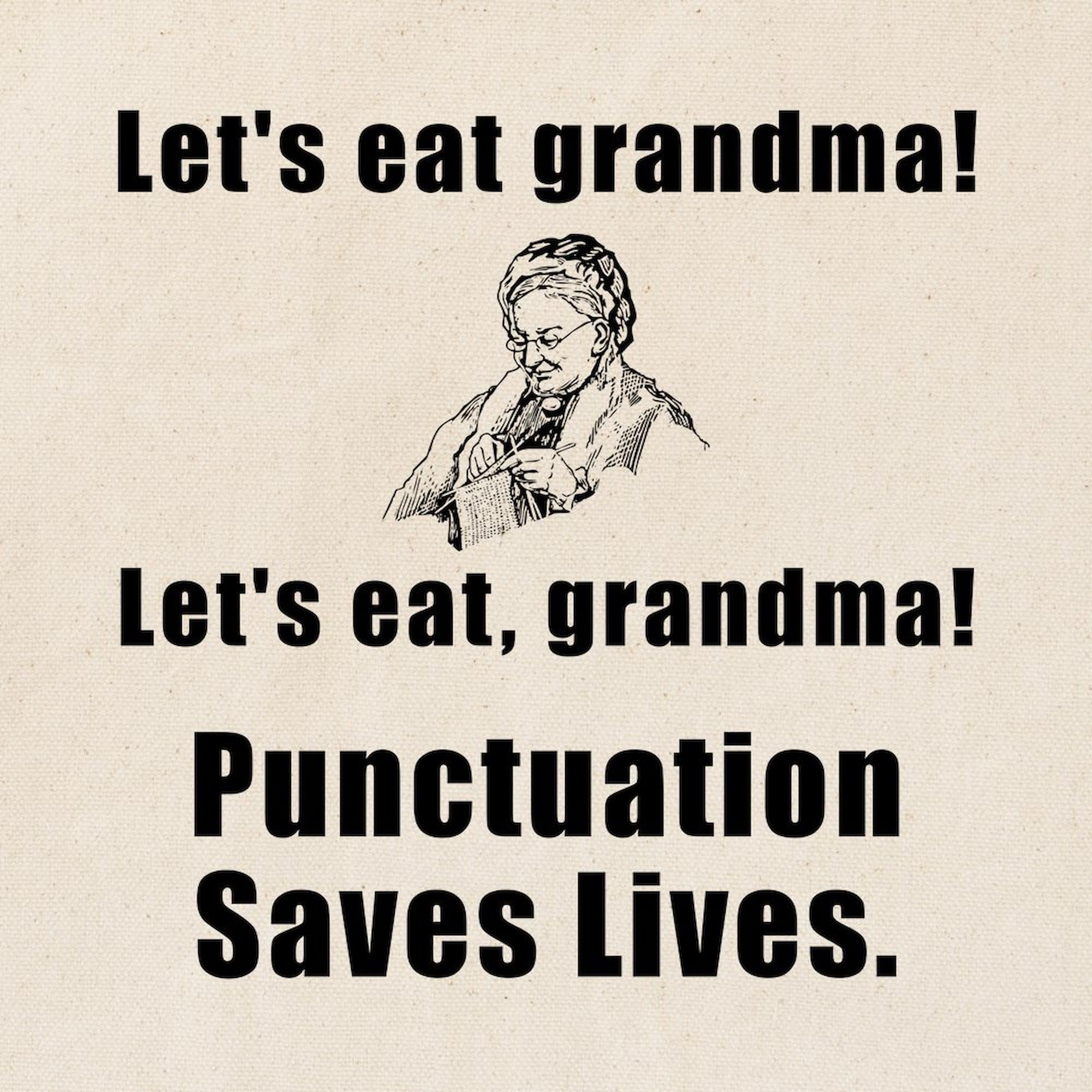 Lets Eat Grandma! Funny Grammar Tote Bag - Natural Canvas Reusable Shopping Bag for Groceries, Beach & Daily Use