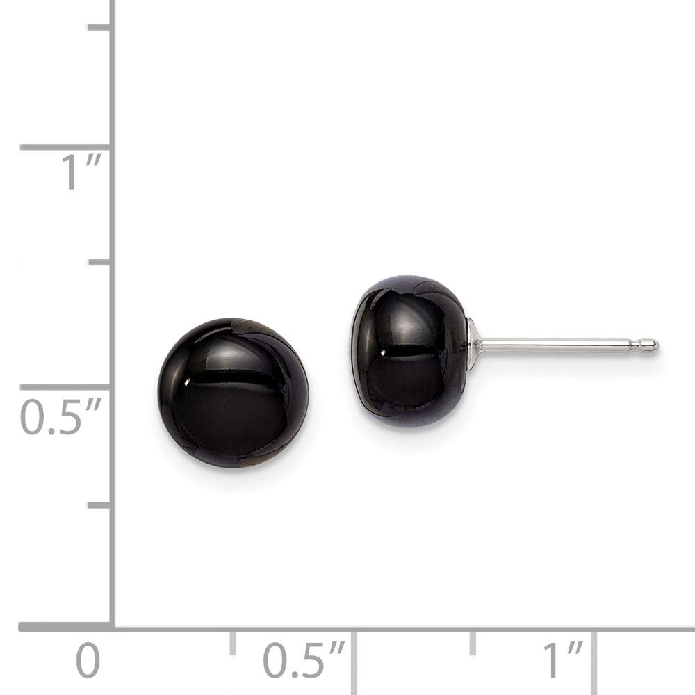 Elegant White Sterling Silver Button Earrings for Women with Black Agate Stone (8-8.5mm) – Perfect for Everyday Wear, Office & Special Occasions