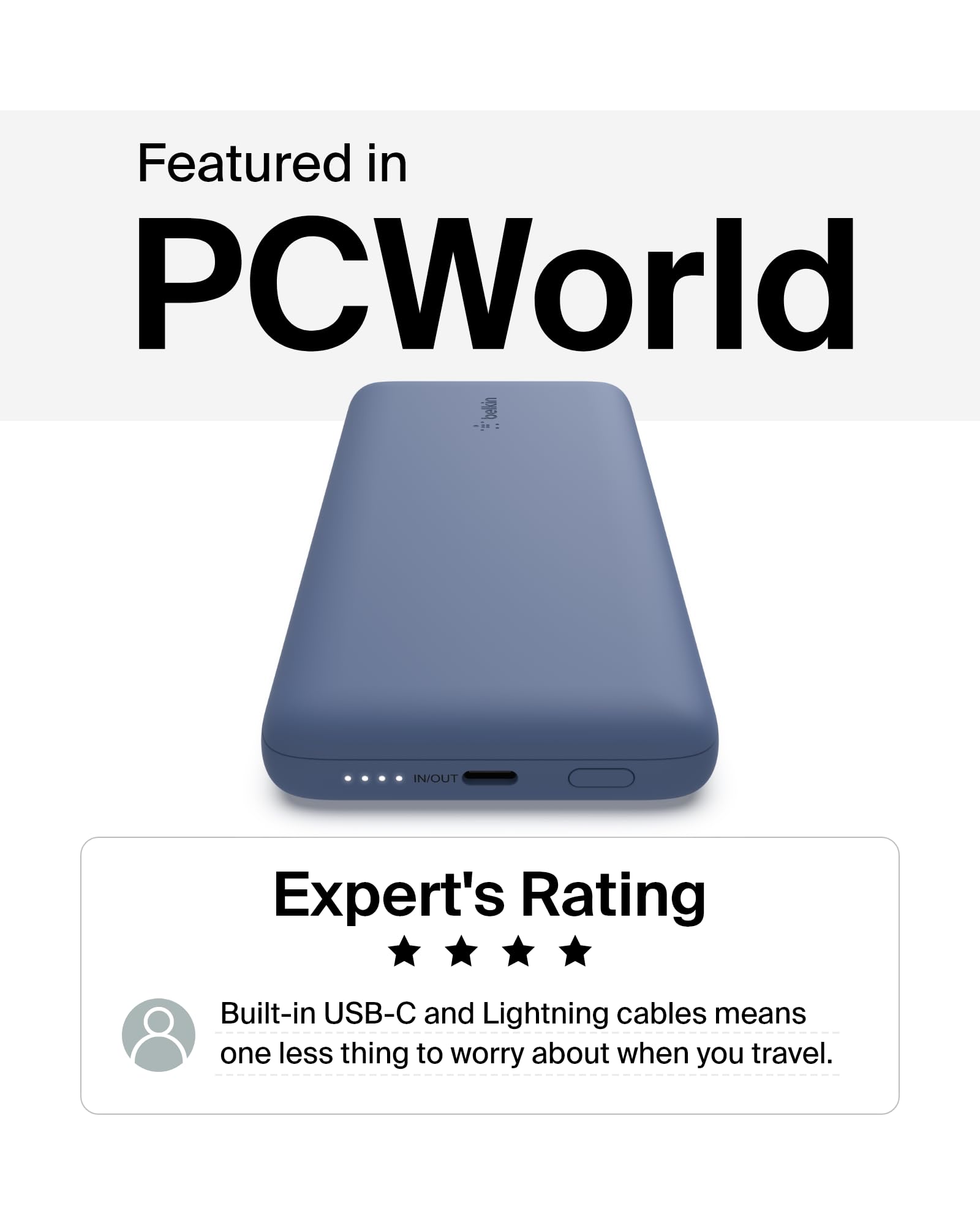 Belkin BOOSTCHARGE Plus 10K Portable Power Bank (10,000mAh) with Built-in Lightning & USB-C MFI Cables, USB-C Charging Port - Blue | Fast Charging for iPhone, iPad, AirPods & More | Perfect for Travel, Camping & Emergency Power Backup