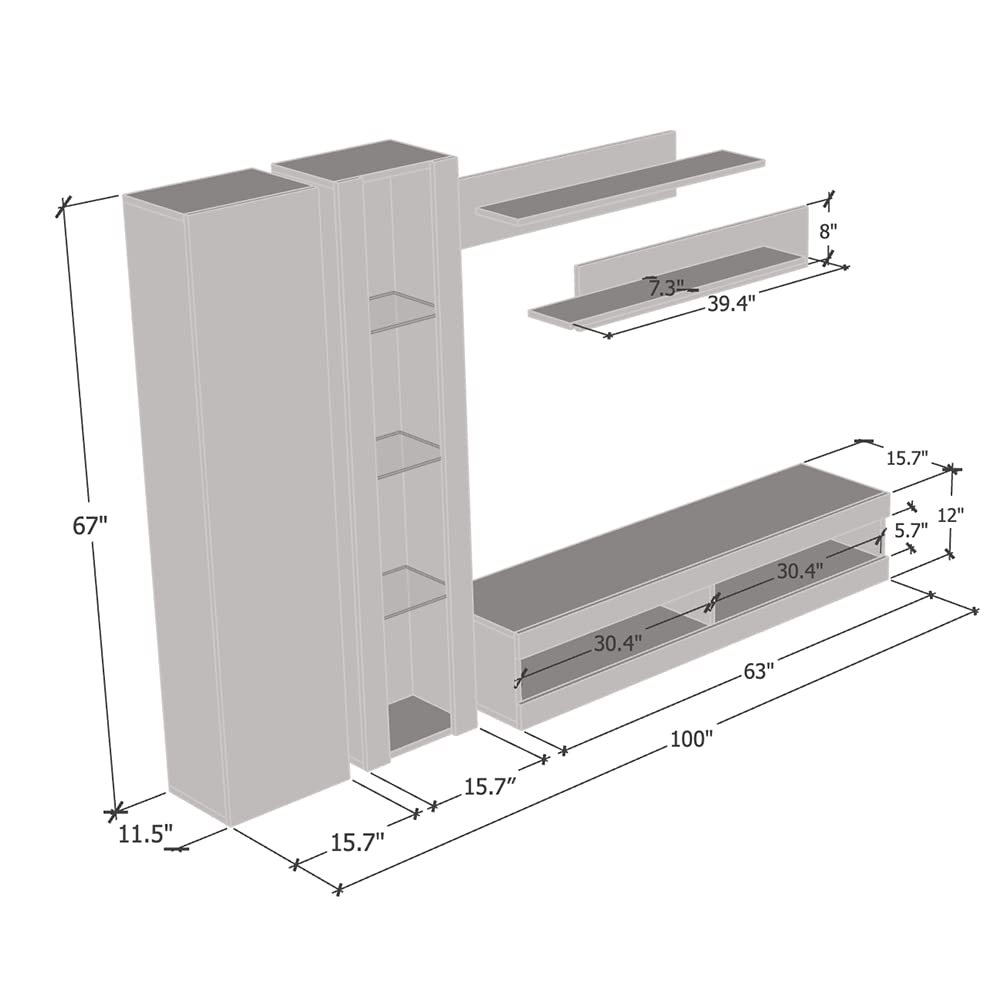 Modern White Wall-Mounted TV Stand with Storage Shelves & LED Lights - Floating Entertainment Center Console for Bedroom & Living Room - Perfect for Small Spaces & Home Theater Setup - Meble Furniture Fly A4 34TV Stand