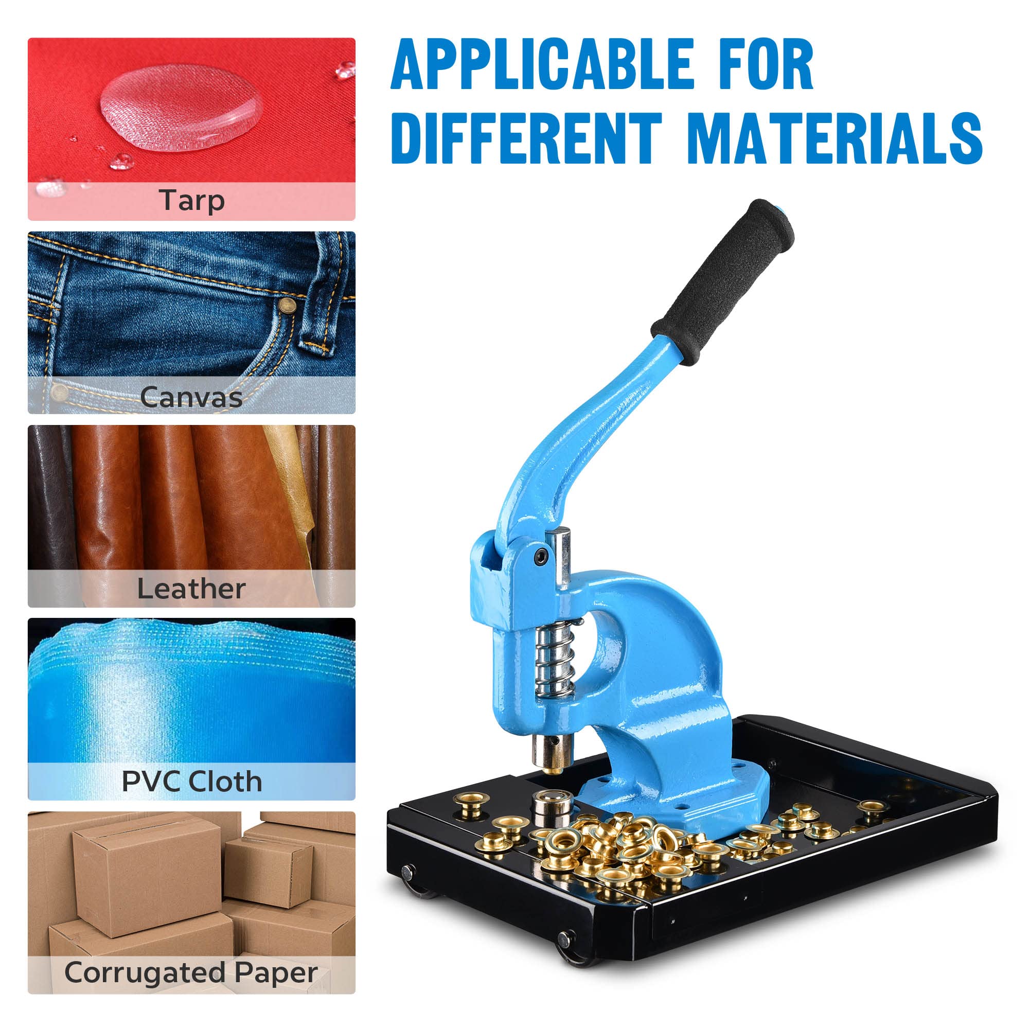 Heavy Duty #0/#2/#4 Die Hand Press Grommet Machine with Rolling Base - 900pcs Eyelets & Washers Punch Tool Kit (YES0389) for Leather, Fabric, Canvas, and DIY Projects