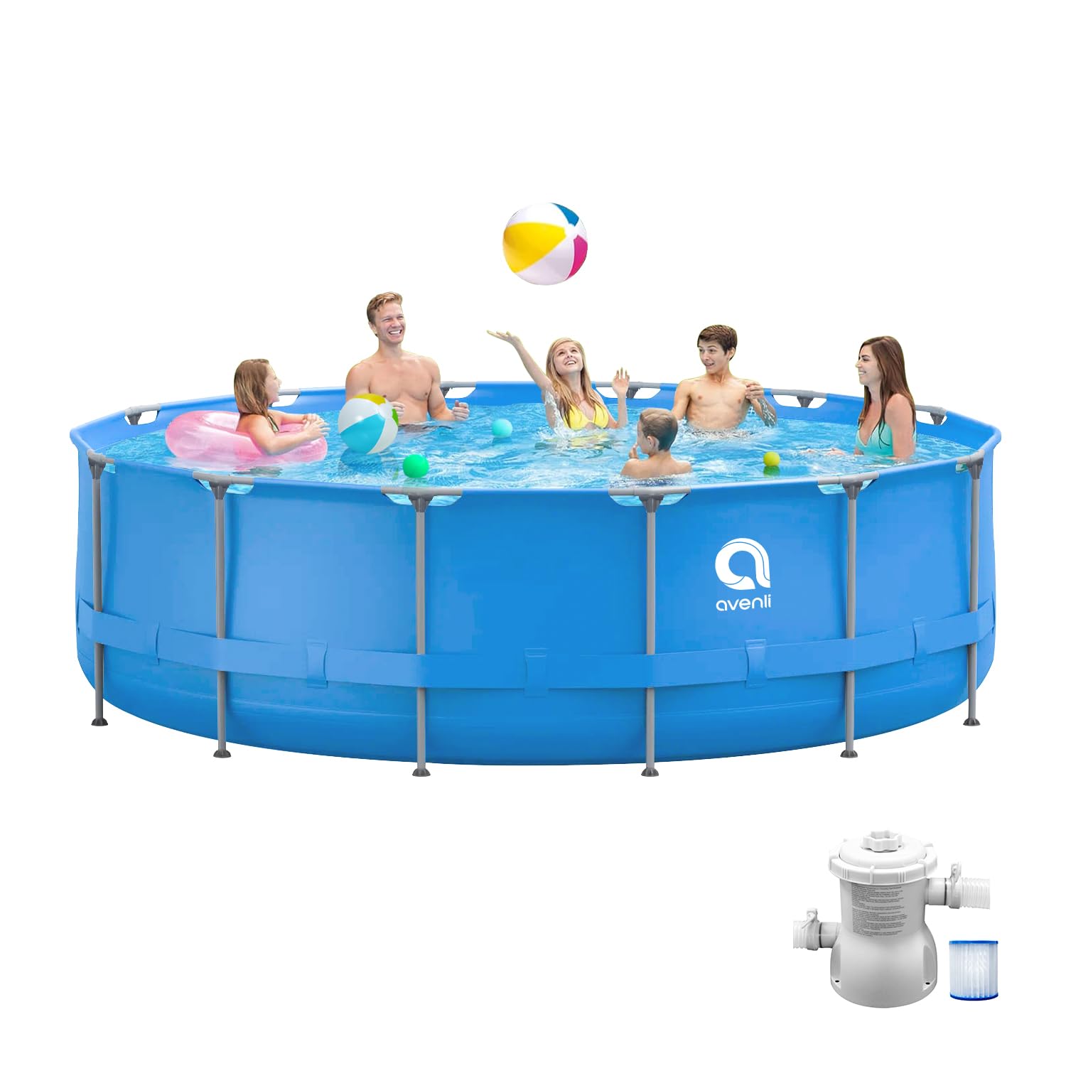 14ft x 33in Metal Frame Above Ground Swimming Pool with 530GAL Filter Pump - Outdoor Family Round Pool for Backyard, Garden, Patio - Perfect for Summer Water Play, Kids Activities & Backyard Parties