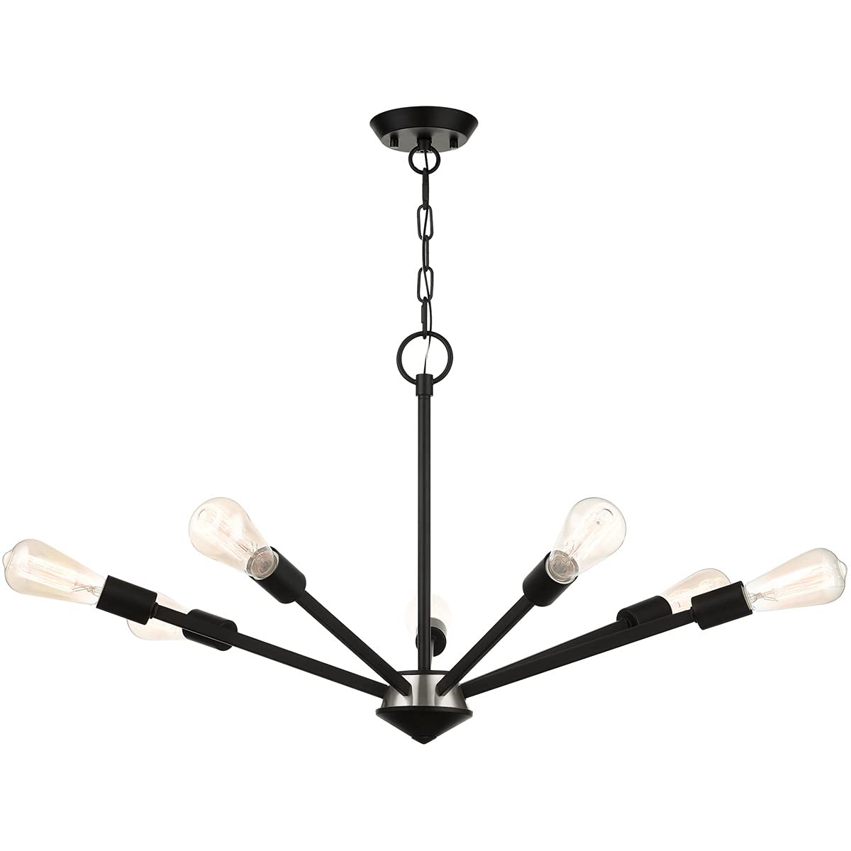 Livex Lighting 45837-04 7-Light Black Modern Chandelier - Elegant Ceiling Fixture for Dining Room, Bedroom, or Living Room Lighting