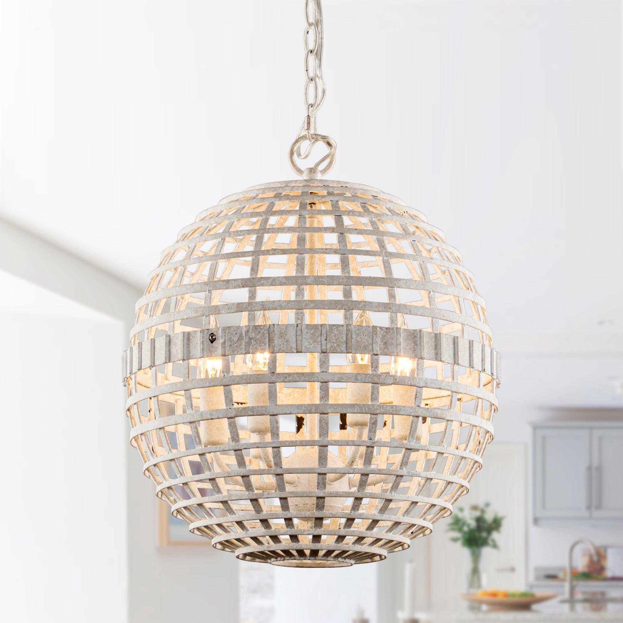 6-Light Vintage Farmhouse Globe Pendant Light Fixture - White - Perfect for Kitchen Island, Dining Room, and Entryway Lighting