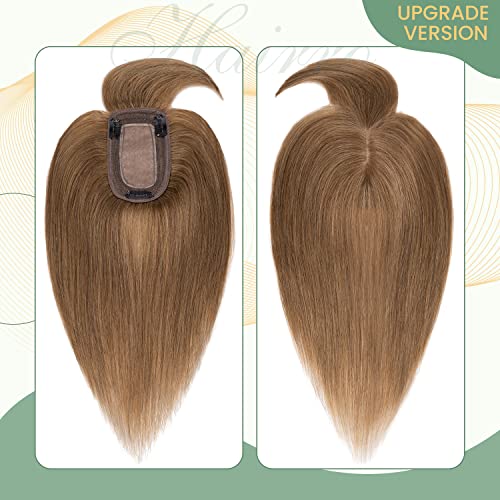 Clip in Human Hair Topper with Silk Base - Natural Looking Hairpiece for Thinning Hair - Perfect for Daily Wear, Special Occasions & Styling