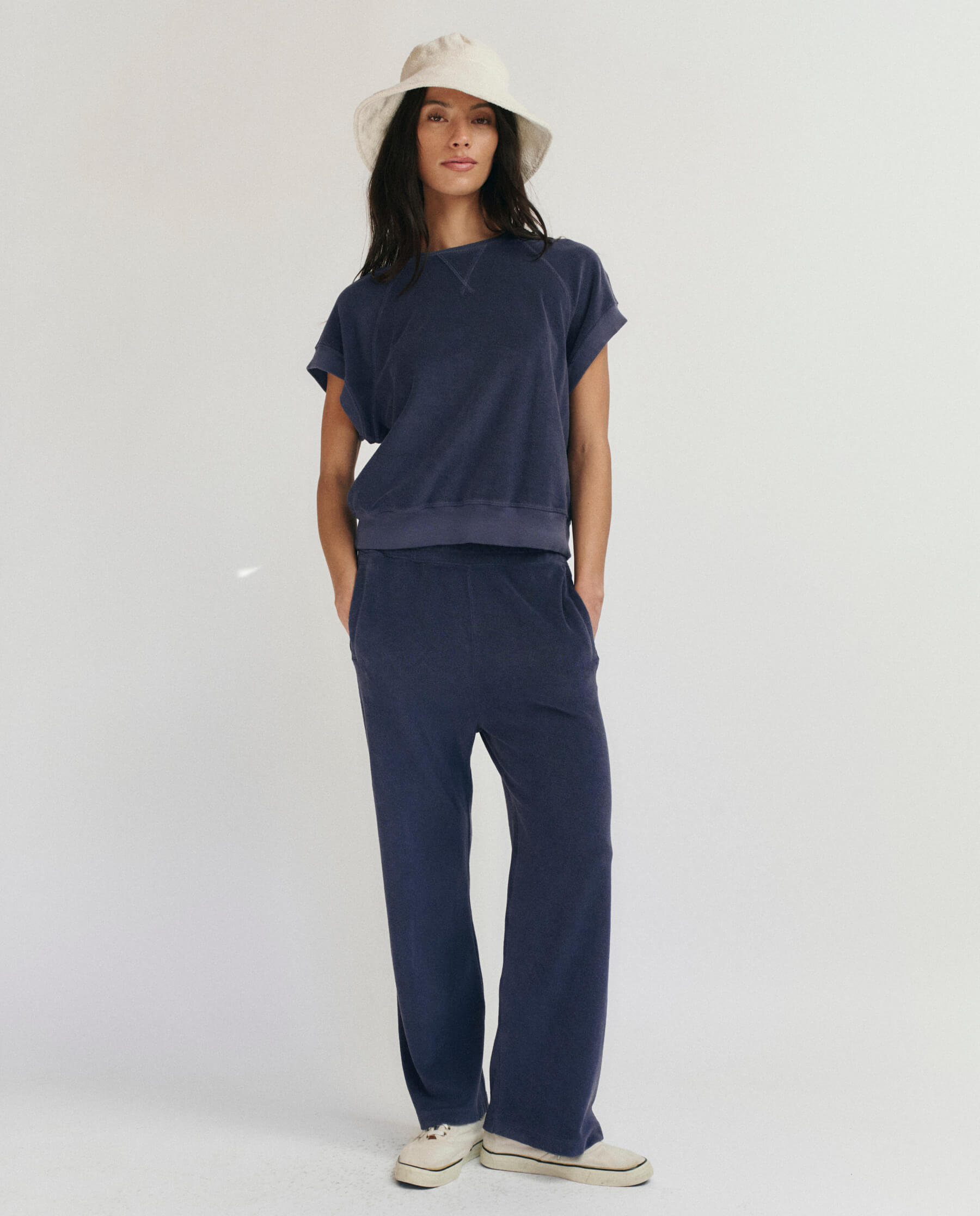 Vintage Blue Micro Terry Wedge Sweatshirt - Soft Cozy Pullover for Women | Casual Loungewear, Streetwear & Layering Essential