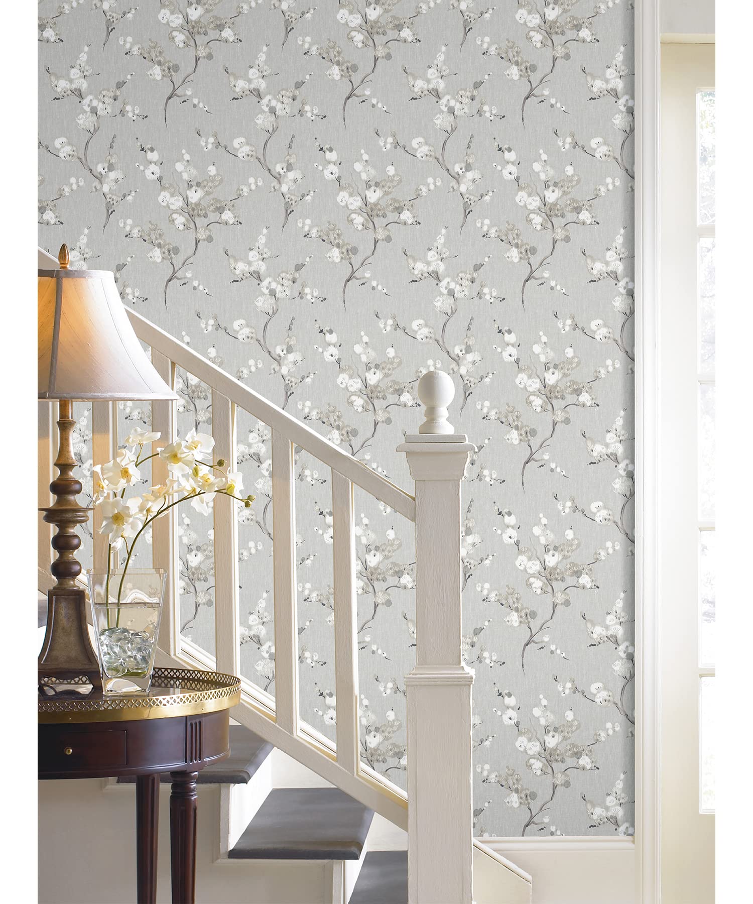 NuWallpaper Grey Mirei Peel & Stick Wallpaper - Self-Adhesive Removable Wallpaper for Bedroom, Living Room, Kitchen - Easy to Install & No Glue Needed
