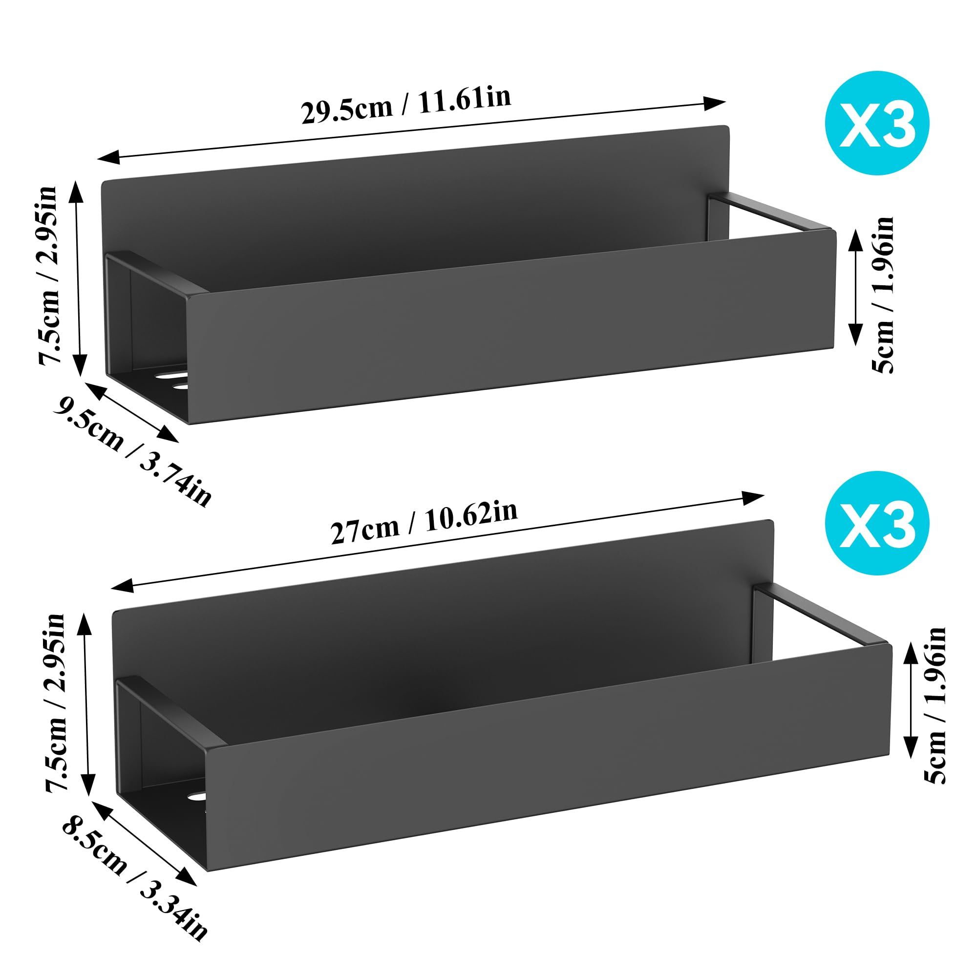 6 Pack Magnetic Spice Rack Organizer for Refrigerator & Oven - Space Saving Black Fridge Storage Solution for Kitchen, Pantry & Spice Organization
