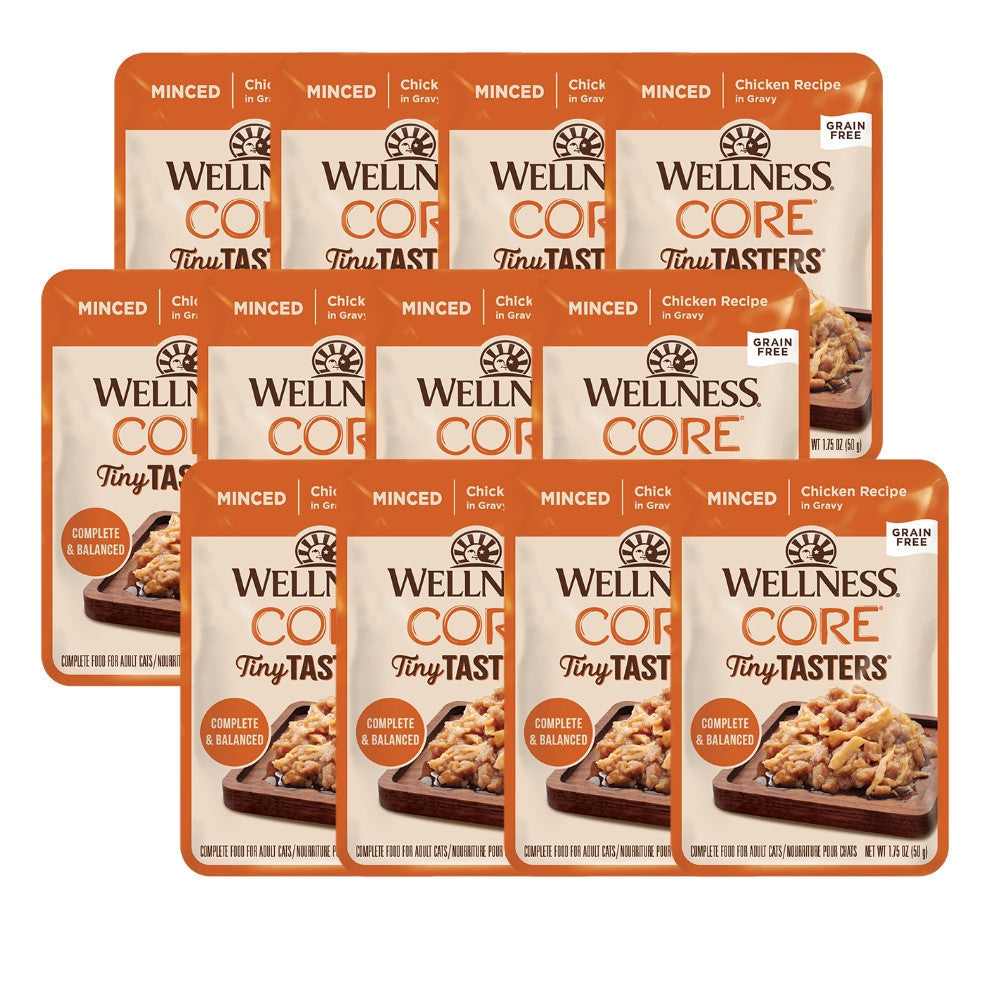 12-Pack Wellness CORE Tiny Tasters Wet Cat Food Variety Pack - Chicken, Turkey, Duck, Tuna & Shrimp, Beef - 1.75oz (50g) Each - Perfect for Kittens, Adult Cats & Picky Eaters at Home or Travel