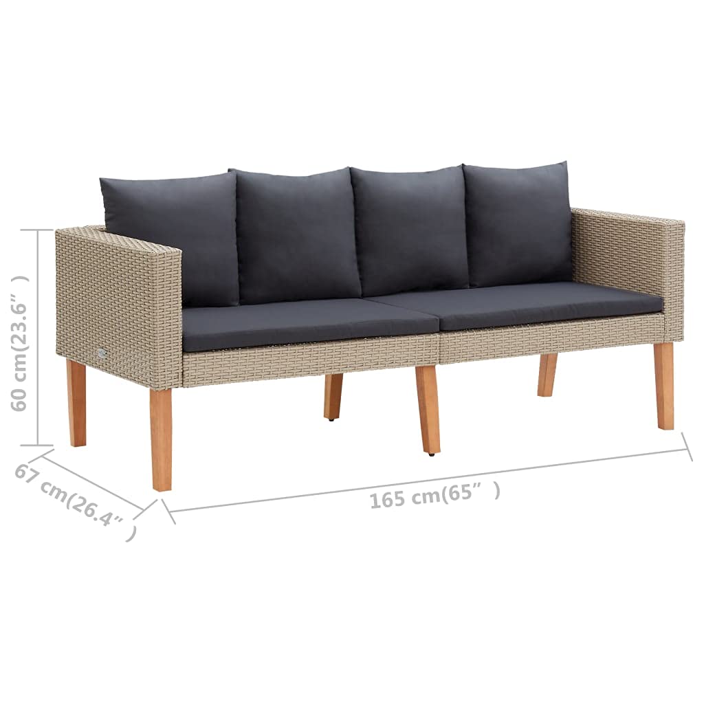 Outdoor Patio Furniture Set - 2-Seater Sectional Sofa with Cushions, Poly Rattan Beige - Perfect for Backyard, Garden, Poolside & Outdoor Dining
