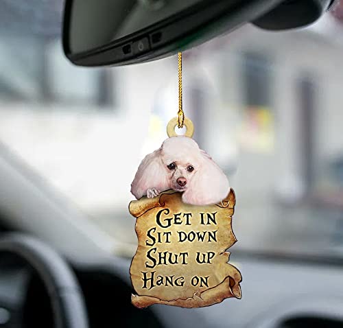 White Poodle Car Hanging Ornament - 2D Decorative Gift for Dog Lovers - Perfect for Car Accessories & Pet Mom Gifts