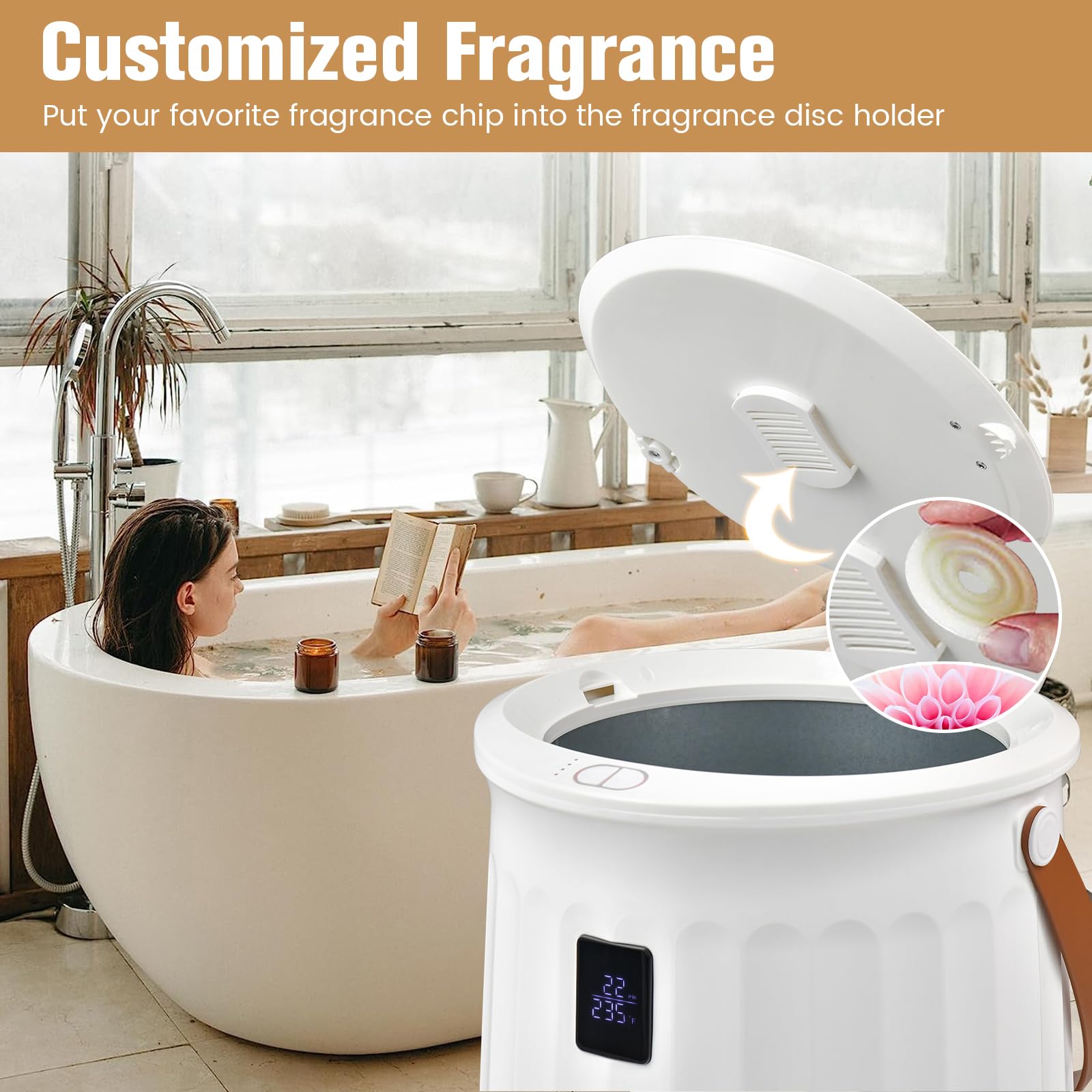 Tangkula 20L Electric Towel Warmer Bucket with LED Display - Adjustable Timer, Aromatherapy Disc Holder & Auto Shut Off - PU Leather Handle, Child Safety Lock & ETL Certified (White) - Perfect for Spa, Salon, Bathroom & Home Relaxation