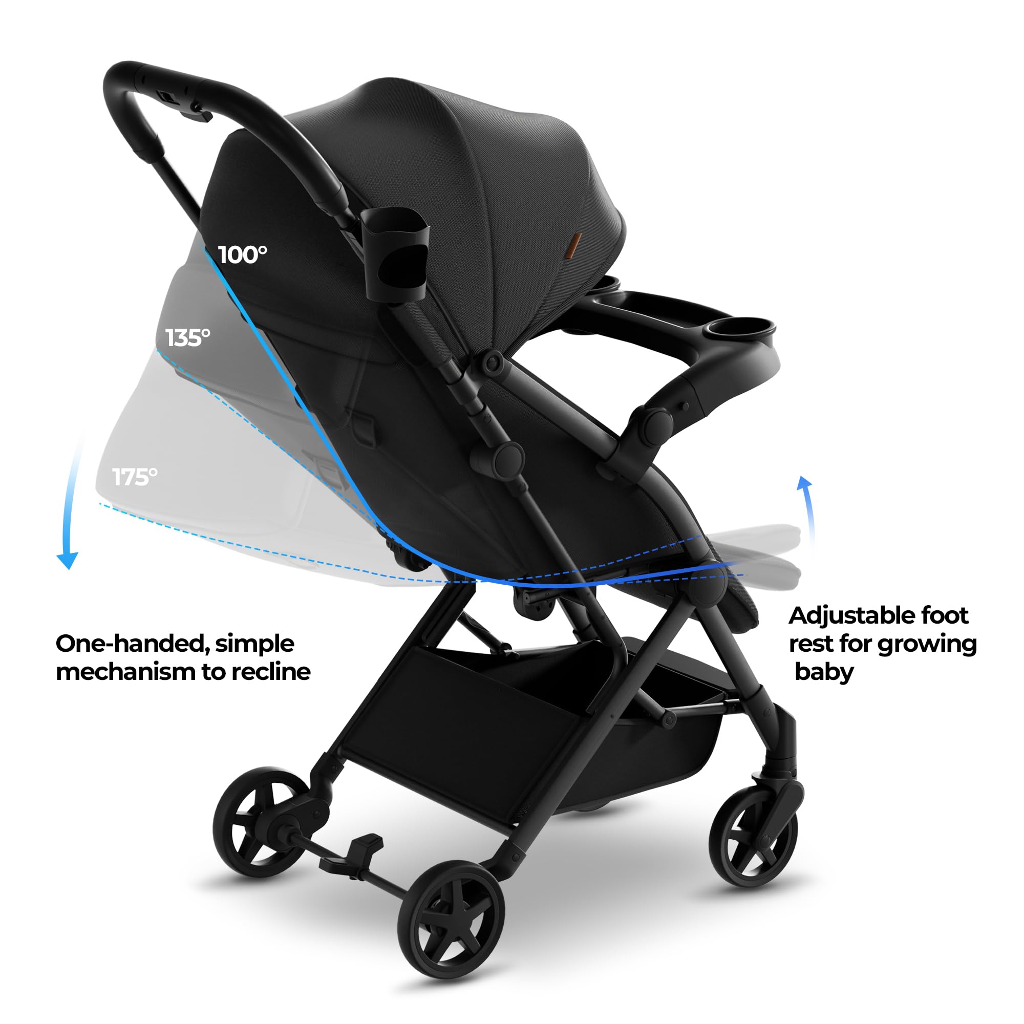 Mompush Lithe V2 Ultra Lightweight Compact Travel Stroller with Snack Tray, One-Hand Fold & Airplane Approved - Includes Cup Holder, Rain Cover & Travel Bag - Perfect for Air Travel, Shopping & Daily Outings