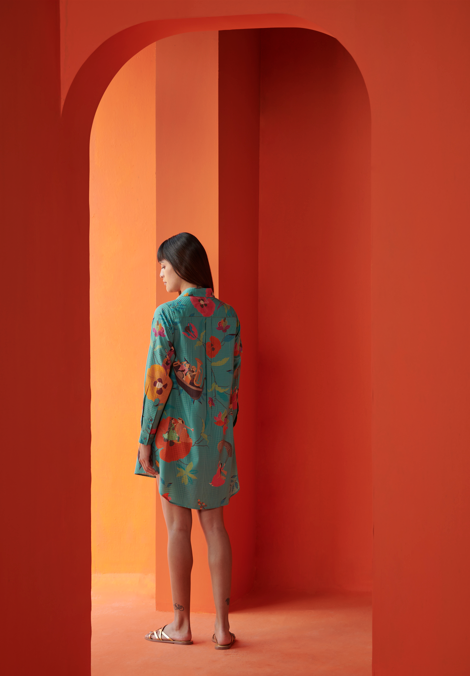 Oversized Cotton Silk Check Shirt in Aqua - Stylish & Comfortable for Casual Wear, Office & Outings