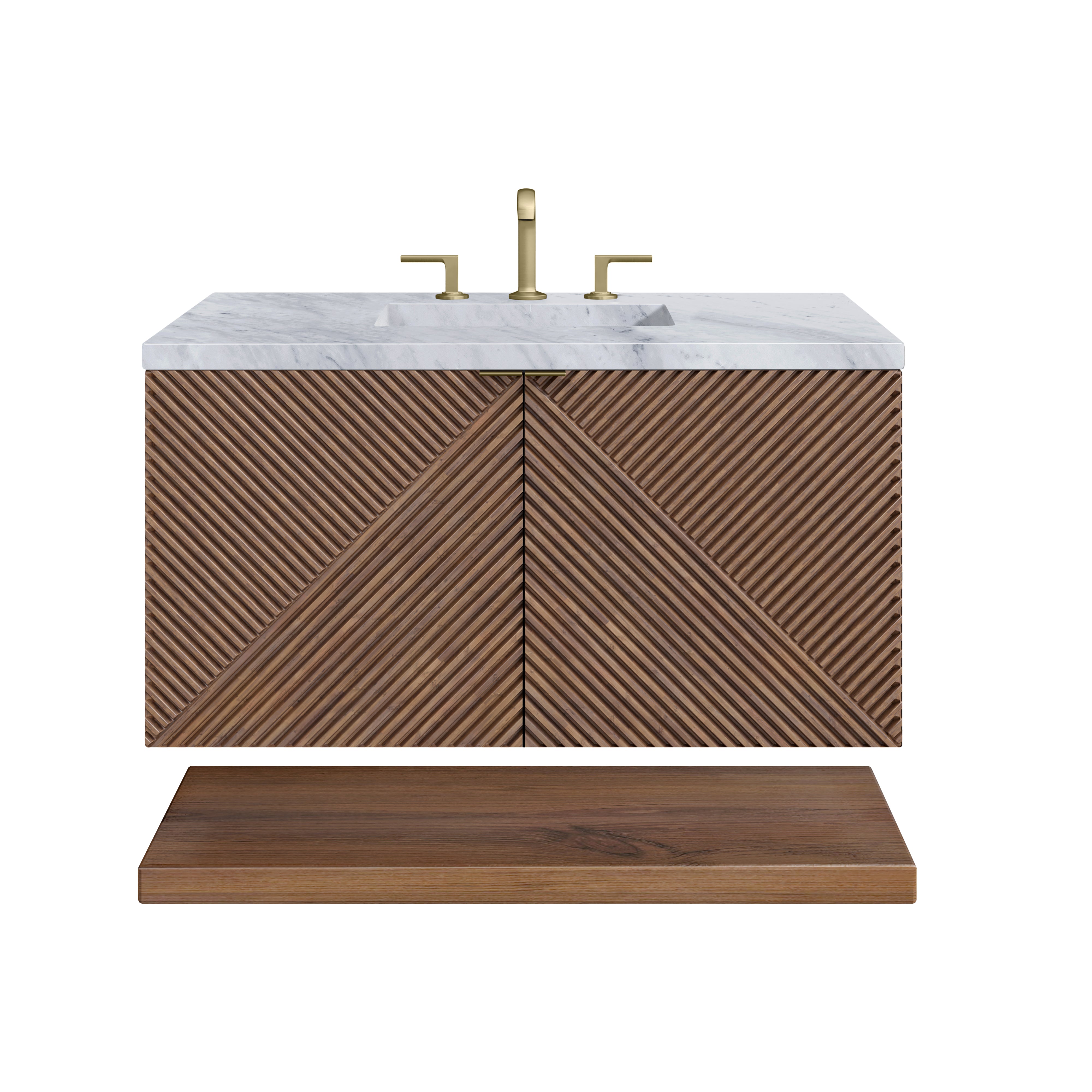 Marcello 36 Inch Single Bathroom Vanity with Carrara Marble Top - Chestnut Finish for Modern Home Decor | Perfect for Small Bathrooms & Powder Rooms