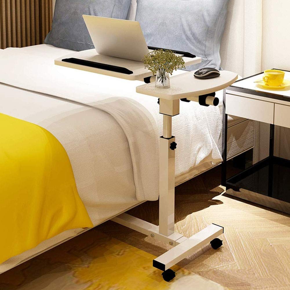 Adjustable Height Sofa Side Table with Wheels - Portable Overbed Bedside Table for Hospital & Home Use, Study Desk with Cup Holder for Reading, Coffee, Laptop (Color Options: G, E, B) | Ideal for Nursing, Working & Relaxing