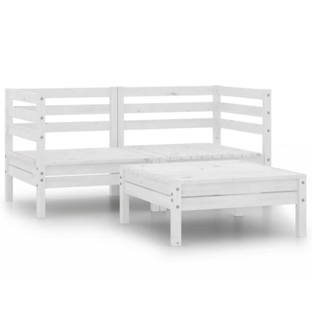 3-Piece All-Weather Patio Lounge Set - Solid Pinewood Outdoor Furniture for Terrace, Deck, Balcony, Garden & Lawn - White - Perfect for Relaxing, Entertaining & Outdoor Dining
