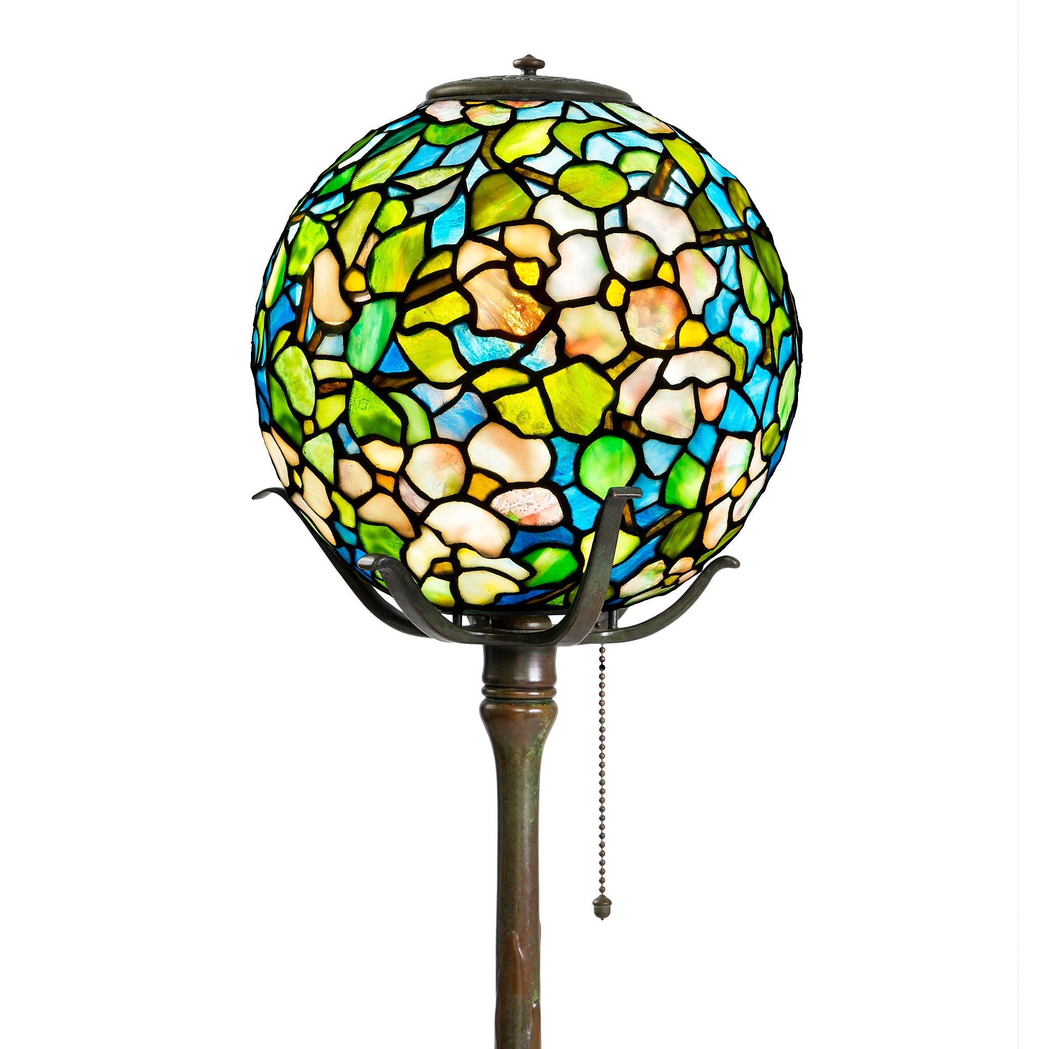 Tiffany Studios New York Dogwood Ball Table Lamp - Handcrafted Stained Glass Desk Light for Home & Office Decor