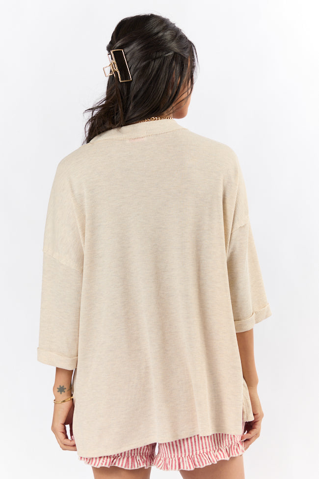 It's Our Time Oatmeal Oversized Pocketed Waffle Tee - Soft & Comfortable Women's T-Shirt - Casual Loungewear for Everyday Wear