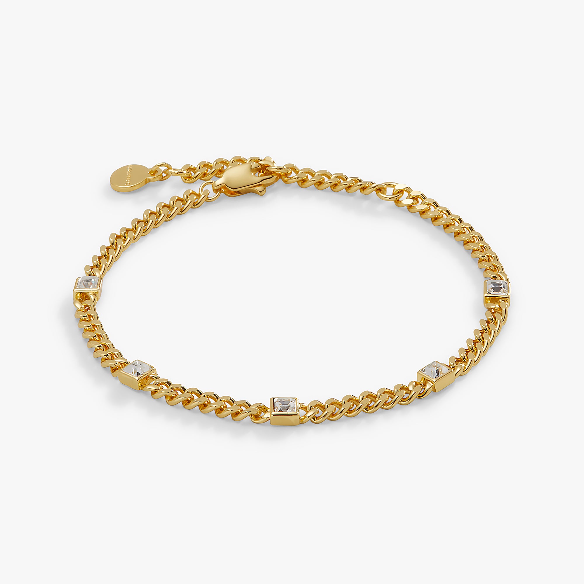 April Birthstone Clear Crystal Curb Chain Bracelet for Women - Dainty Sterling Silver Jewelry Gift for Birthday, Anniversary & Special Occasions