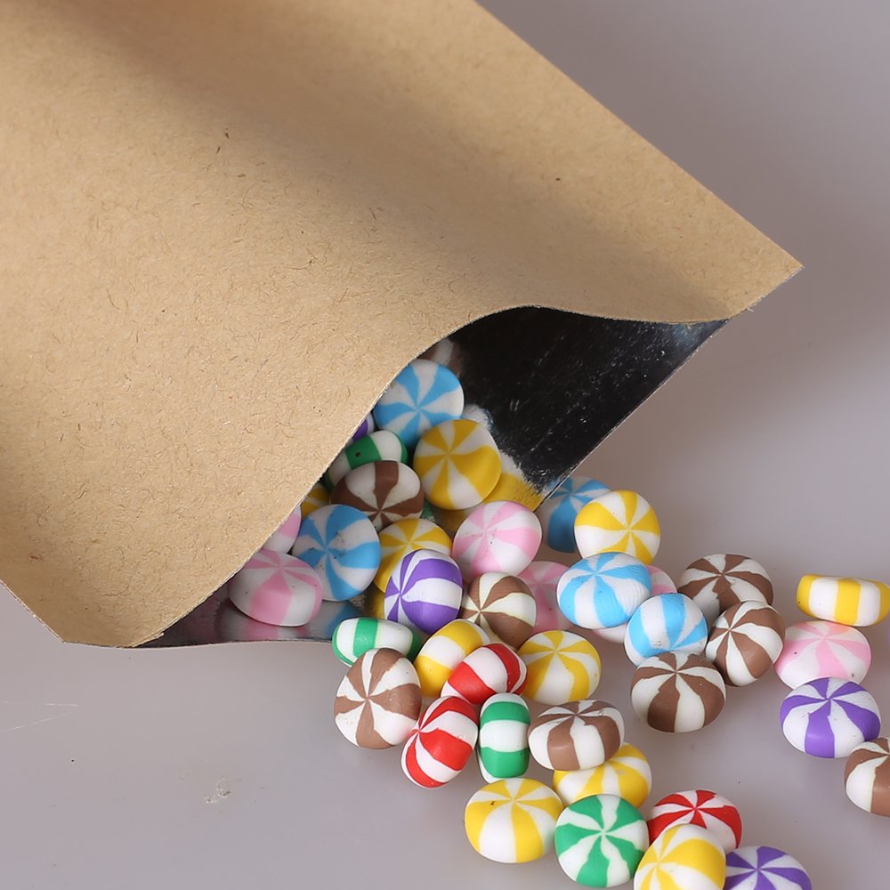 QQ Studio 100pcs Brown Open Top Kraft Mylar Bags 3.5x5.1 Inches - Heat Sealable Packaging for Coffee, Tea, Snacks & Crafts | Resealable Food Storage Bags for Home & Commercial Use