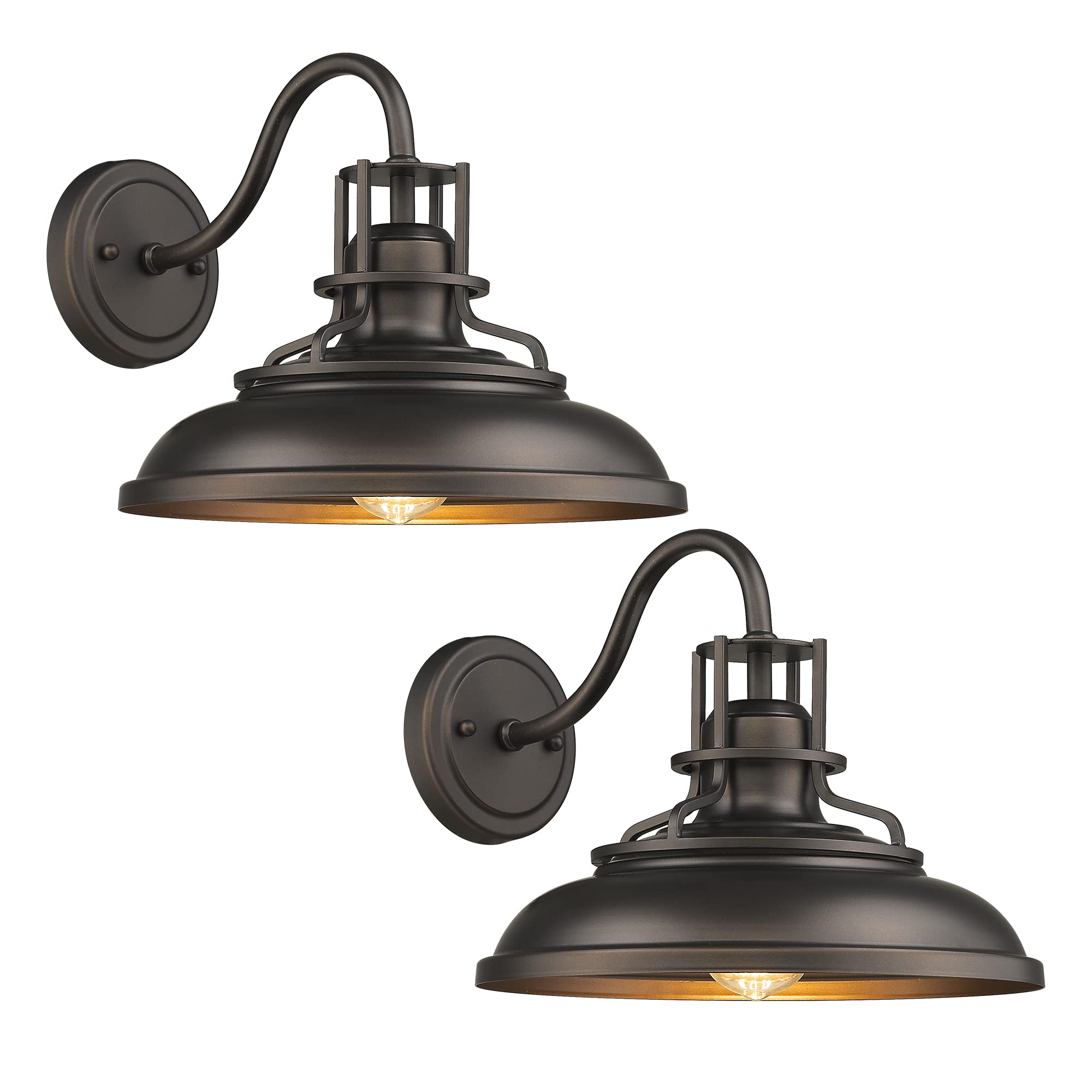 Vintage Farmhouse Wall Sconces - 2 Lights Indoor/Outdoor Gooseneck Barn Lighting for Porch, Patio, Garage - Oil Rubbed Bronze Finish (4FY15-1W-2PK ORB) - Perfect for Rustic Home Decor & Outdoor Entertaining Spaces